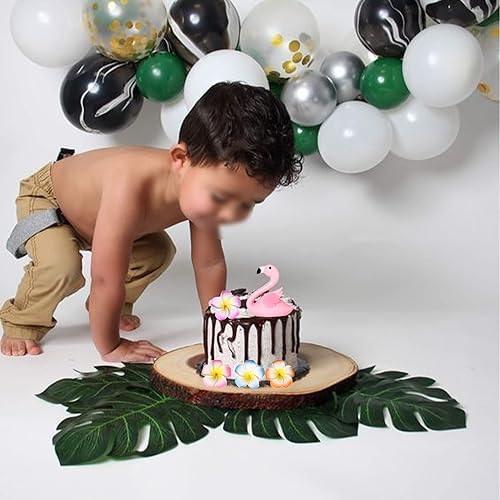 Miniatura 7 de 12 piezas de decoración de pastel de flamenco, flores de hibisco, hojas de palma, paletas, paletas, para verano, playa hawaiana, tropical, Luau