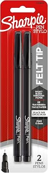 Sharpie Felt Tip Pens, Fine Point, Black, 2 Count