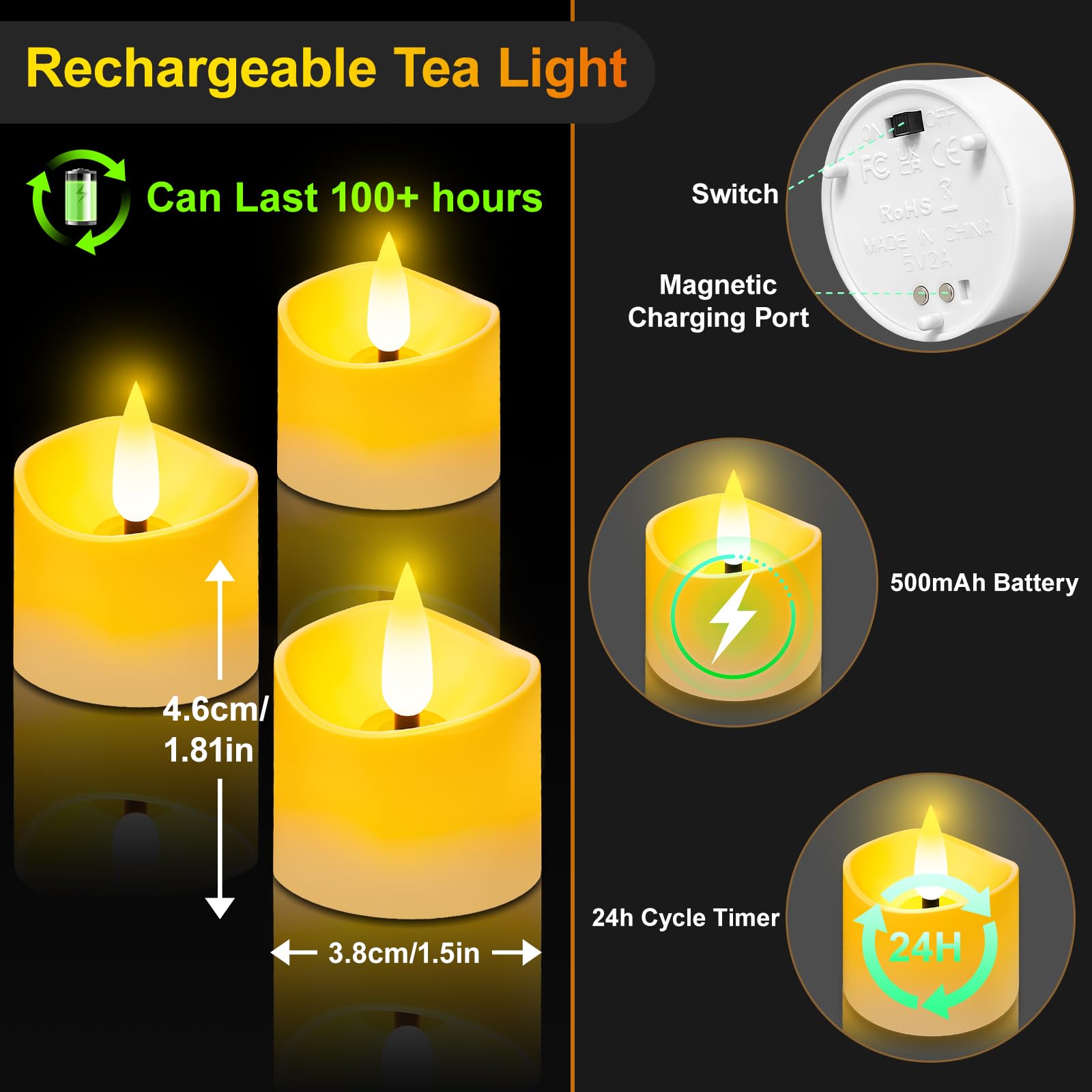daphomeu Magnetische Wiederaufladbare LED Teelichter 12 Stück
