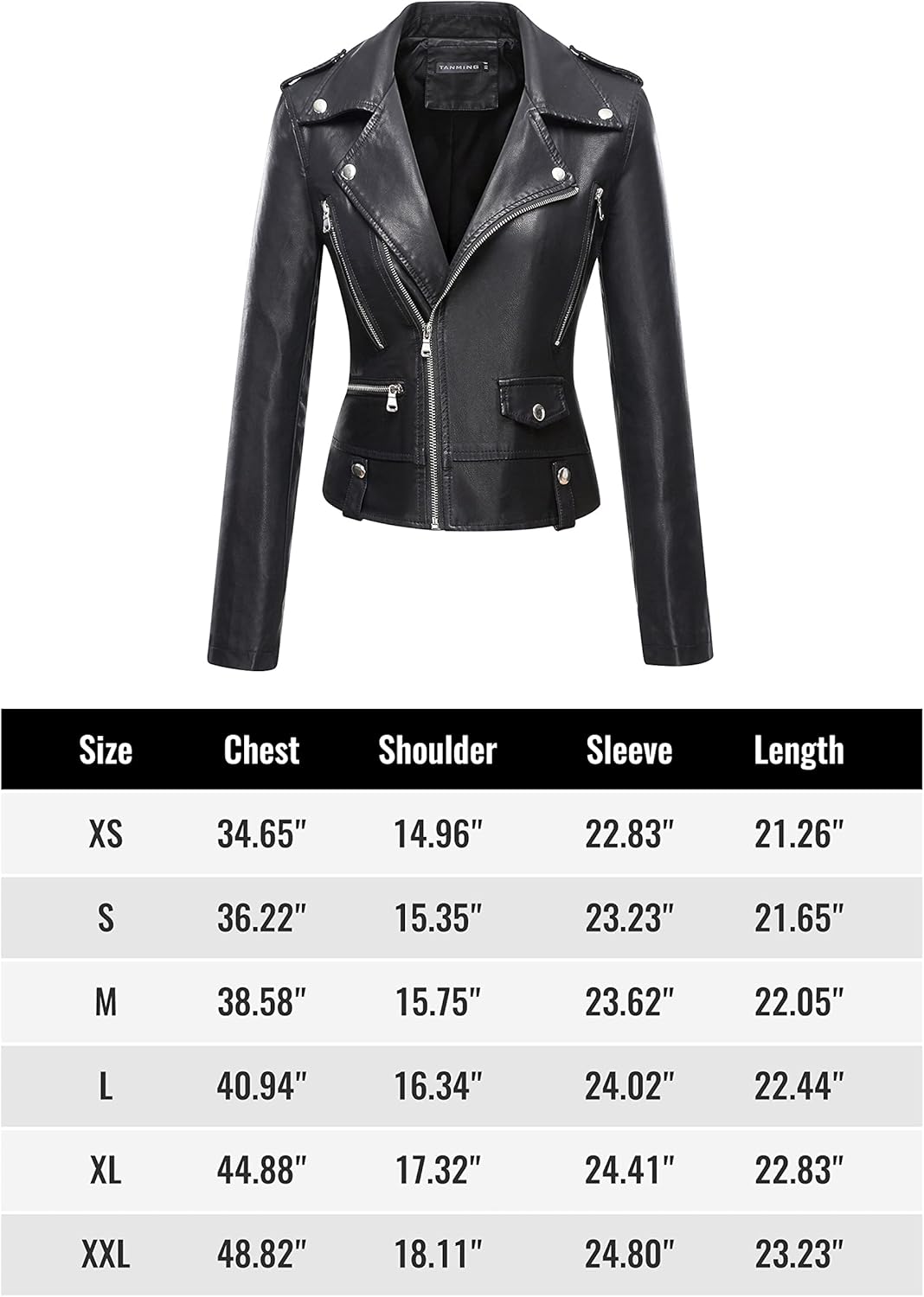 Tanming Women's Faux Leather Moto Biker Short Coat Jacket E Black17 Small