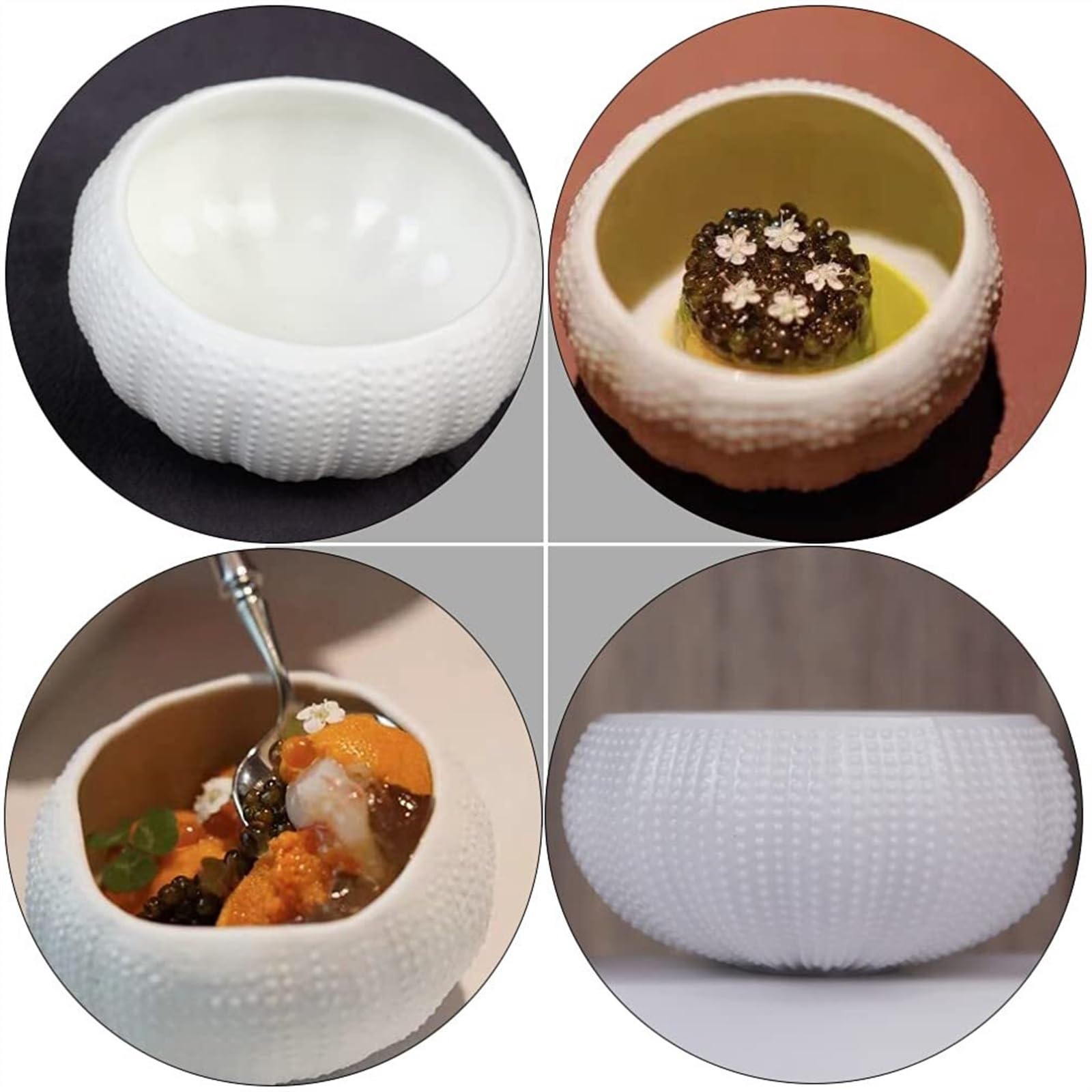3 piezas Cuencos de salsa de soja Plato de salsa for mojar Plato de salsa de cerámica Bandeja de condimentos con forma de erizo de mar Exquisitos platos de cerámica con forma de erizo de mar Plato de