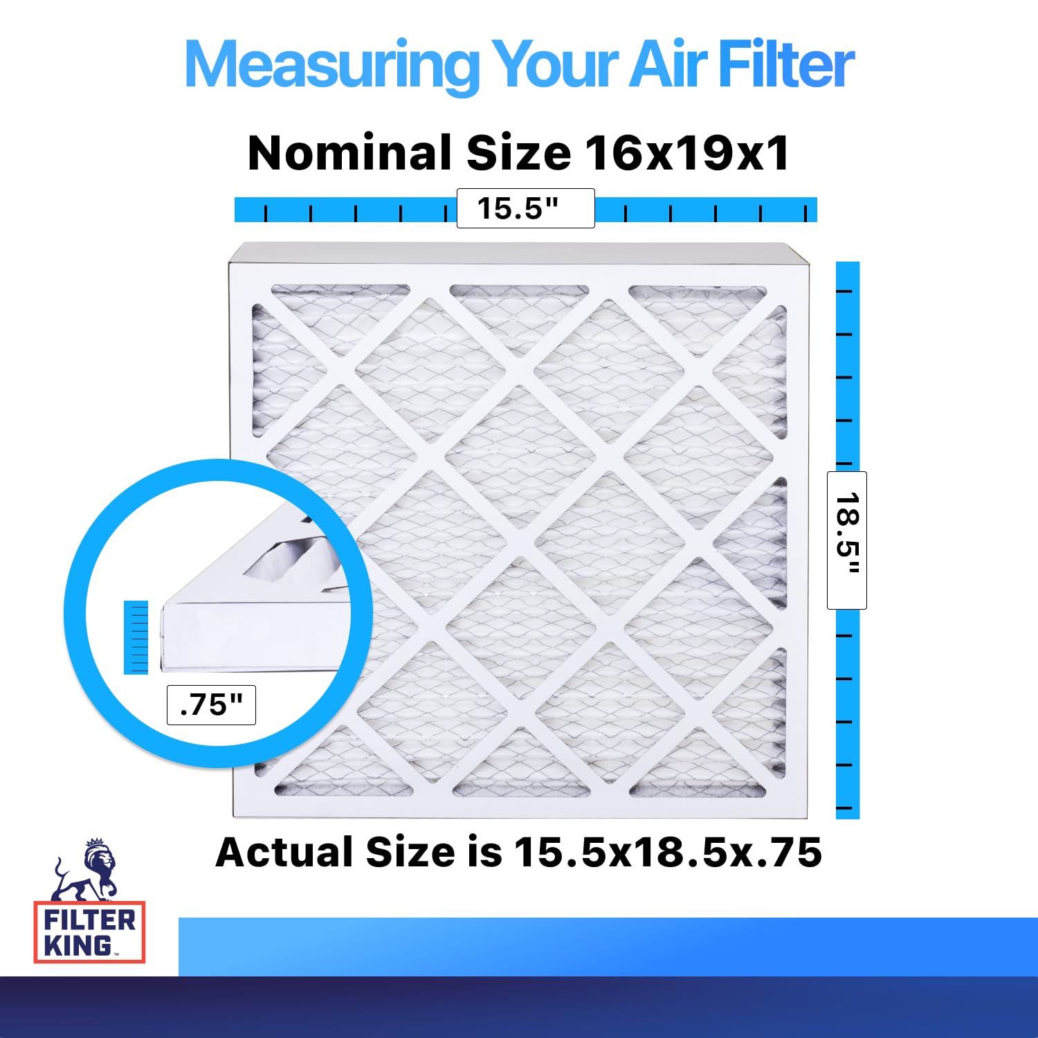 Filter King 16x19x1 Air Filter | 2-PACK | MERV 8 HVAC Pleated A/C Furnace Filters | MADE IN USA | Actual Size: 15.5 x 18.5 x .75