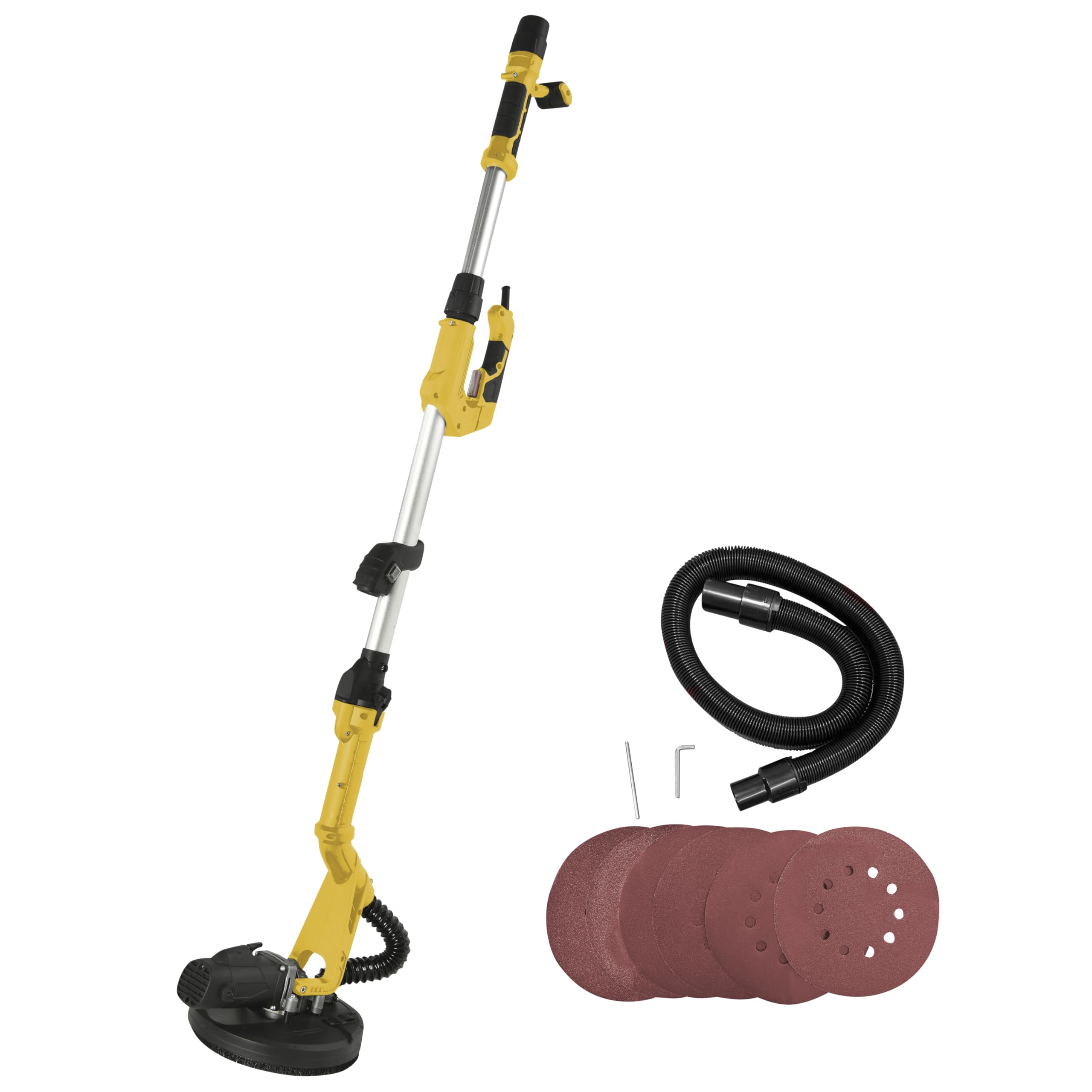 Güde Trockenbauschleifer GTBS 710 (230 V, 710 W, 1200-2500 1/min, 22,5 cm Scheiben-Ø, teleskopierbar, werkzeugloser Schleiftellerwechsel, inkl. Rund- & Deltaschleifteller, 24-tlg. Schleifpapierset)