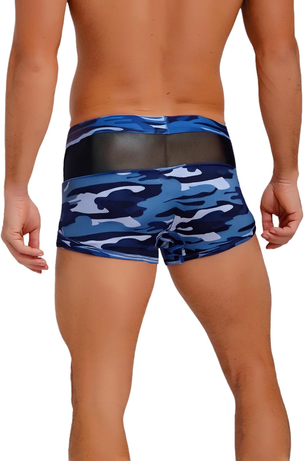 Hularka Men's Sexy Mesh Patchwork Boxer Shorts Camouflage Printed Breathable Bulge Pouch Underwear