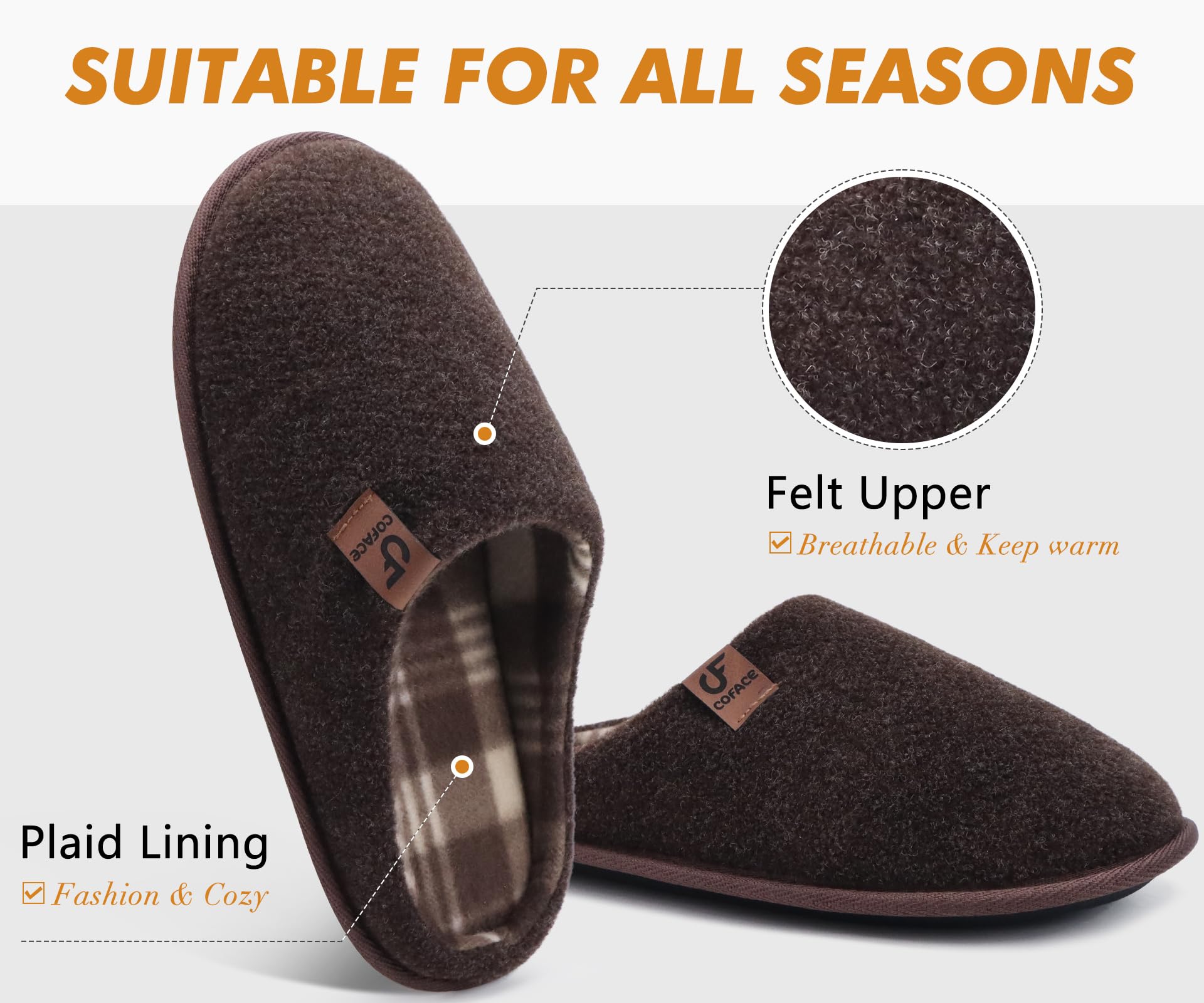 COFACE Pantofole da Uomo Invernali Calde Ciabatte da Casa Comoda Memory Foam Feltro Scarpe con Antiscivolo Suola Taglia 40-49