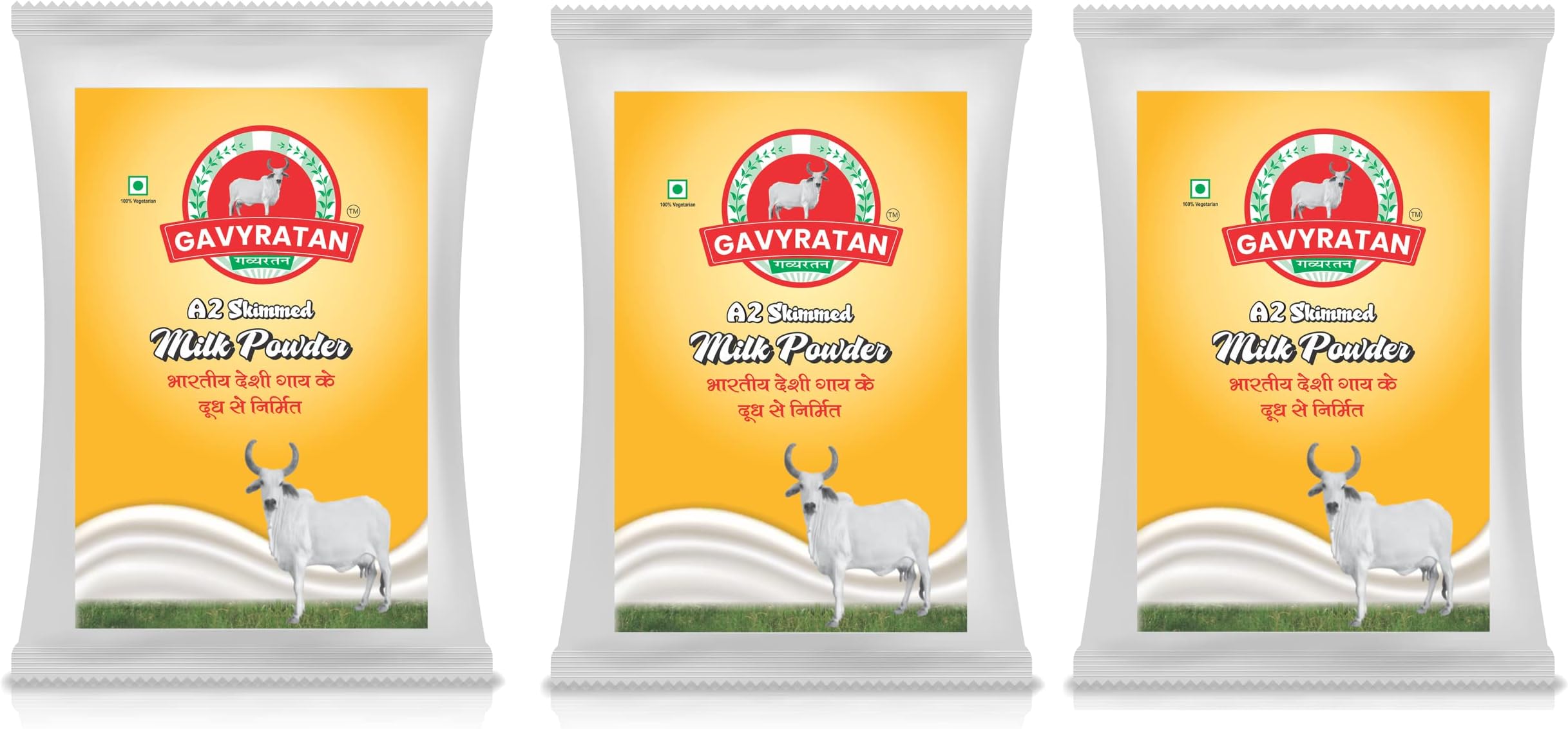 GAVYRATAN A2 Cow Skimmed Milk Powder 1kg | All Natural | 100% Pure | Boosts Liver Health Pack of 3