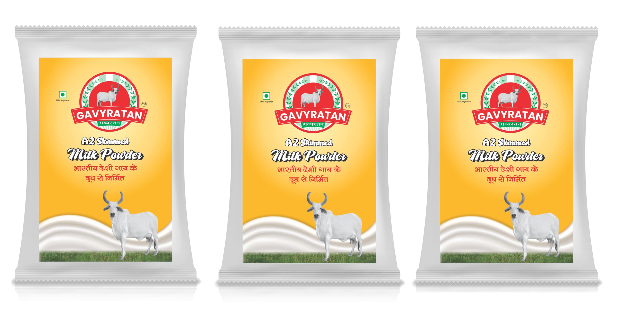 GAVYRATAN A2 Cow Skimmed Milk Powder 1kg | All Natural | 100% Pure | Boosts Liver Health Pack of 3