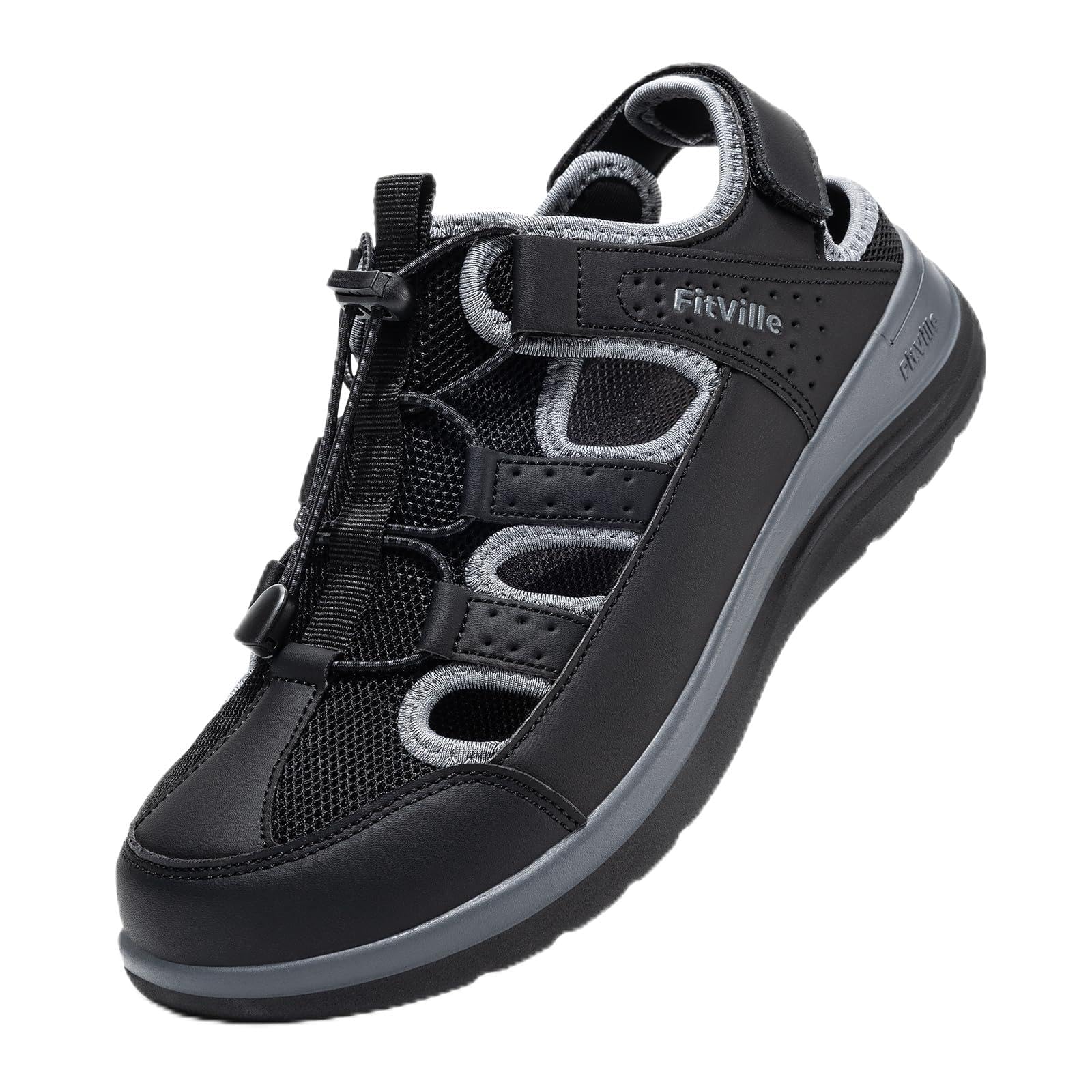 FitVille Weit Sandalen Damen Sommer Leicht Sandaletten mit Verstellbarer Klettverschluss Wanderschuhe mit Fußgewölbestütze Gr.35.5-44