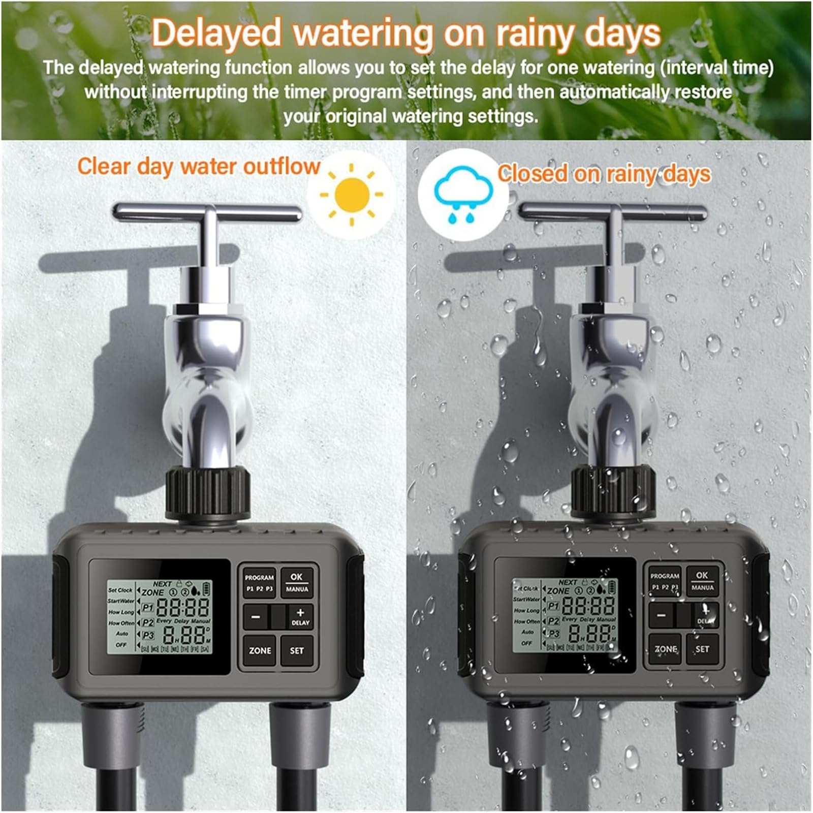 Timer for irrigazione, timer for tubo flessibile, timer for irrigazione for rubinetto da giardino con 2 uscite, timer for tubo flessibile programmabile, controller for sistema di irrigazione con 3 pro