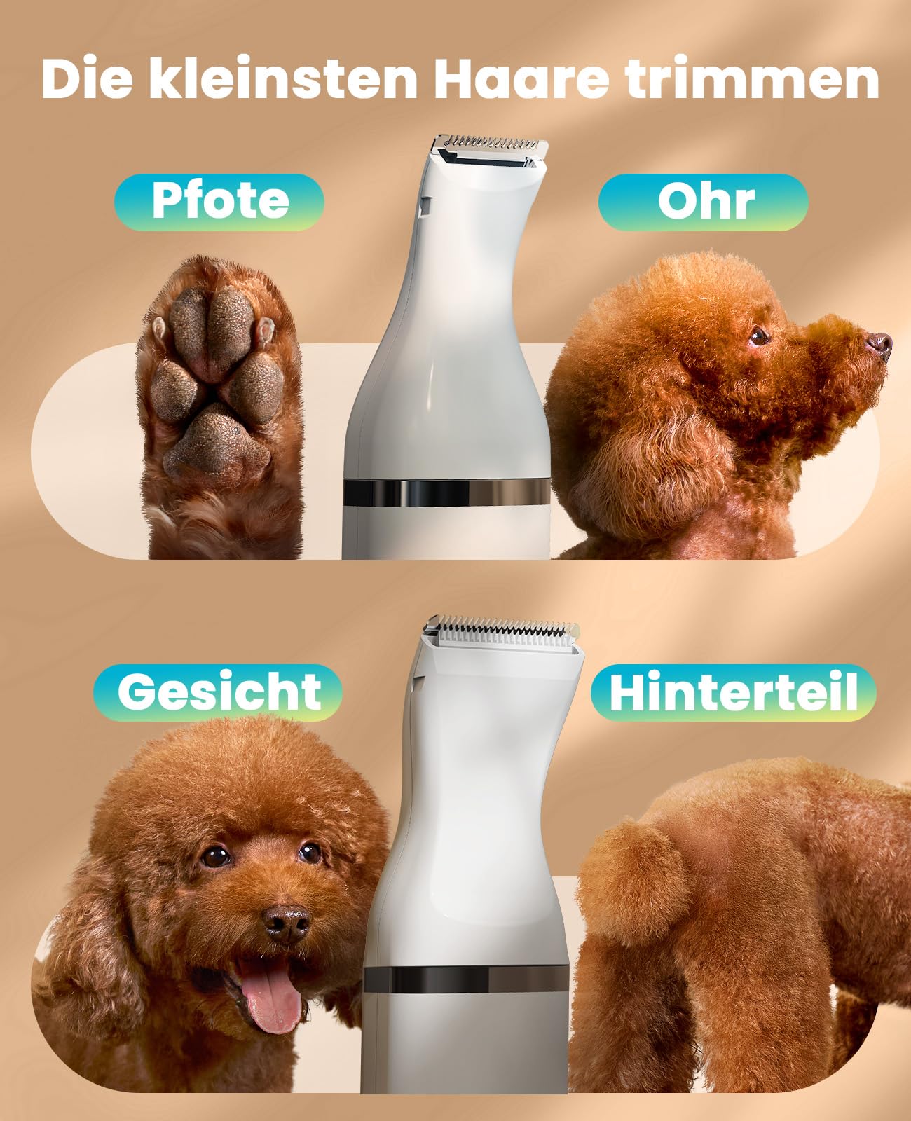 oneisall Pfotentrimmer für hunde mit Doppelklingen, 2-Gang schermaschine hund pfoten Leise hundeschermaschine für Pfoten, Augen, Ohren, Gesicht, Körper (weiß)