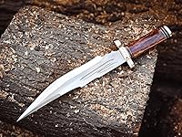 Vista 5 de Cuchillo Bowie de acero D2 hecho a mano, hoja de cuchillo de caza que está hecha de acero inoxidable fuerte y cuenta con un mango de madera