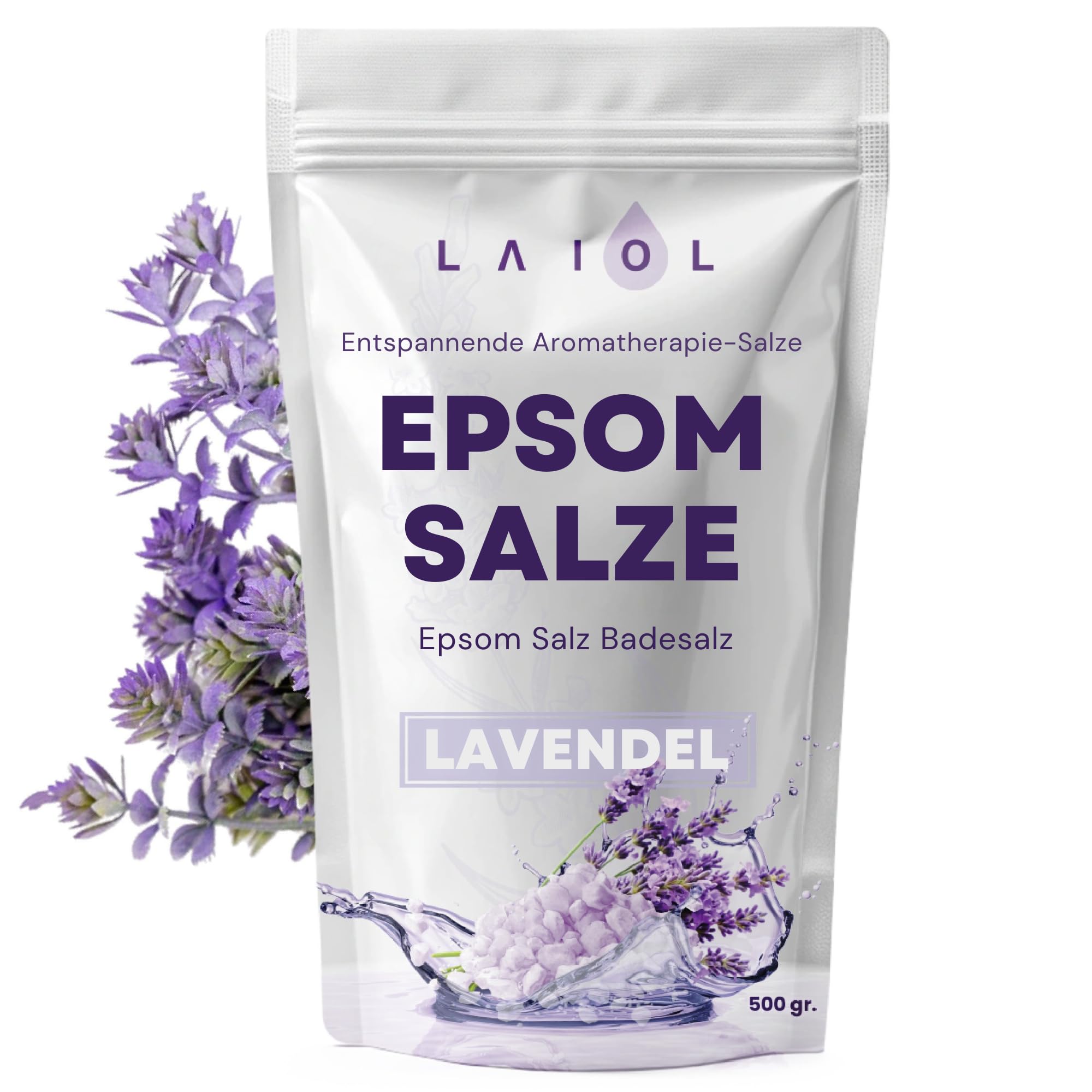 Epsom Salz 500 g Lavendel – Reines Bittersalz mit Magnesium - Badesalz für Bad & Fußbad – Muskelentspannung, Detox & Stressabbau – Ideal für Aromatherapie & Spa zu Hause