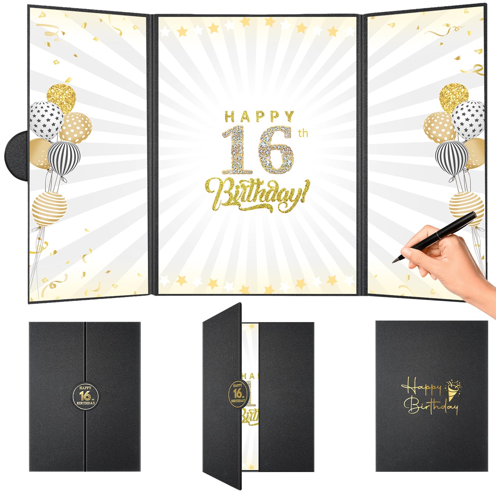 16th Birthday Decoration,Black Guest Book Alternative for 16 Year Old Party