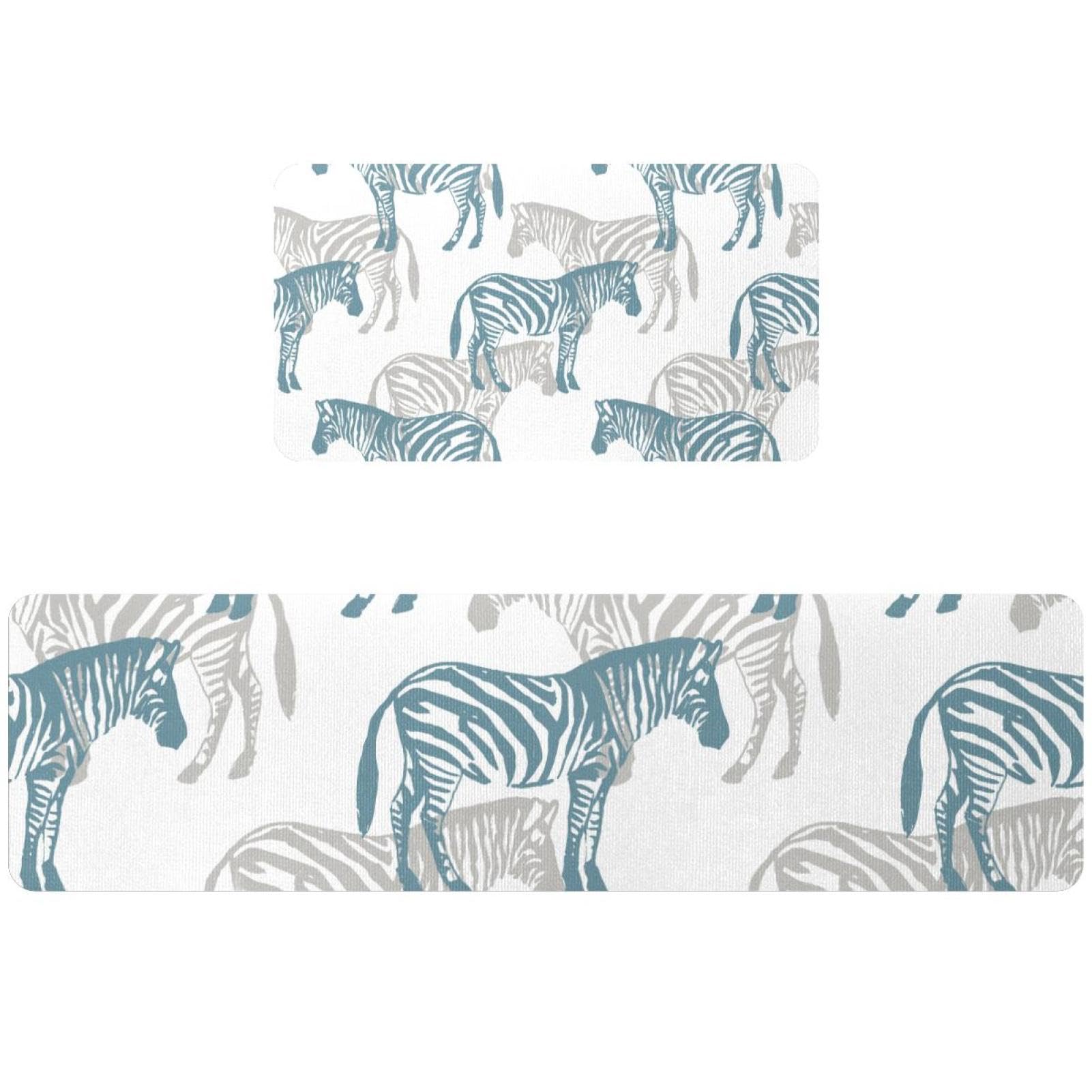 Tapis de cuisine motif zèbre lot de 2 tapis lavables absorbants et antidérapants