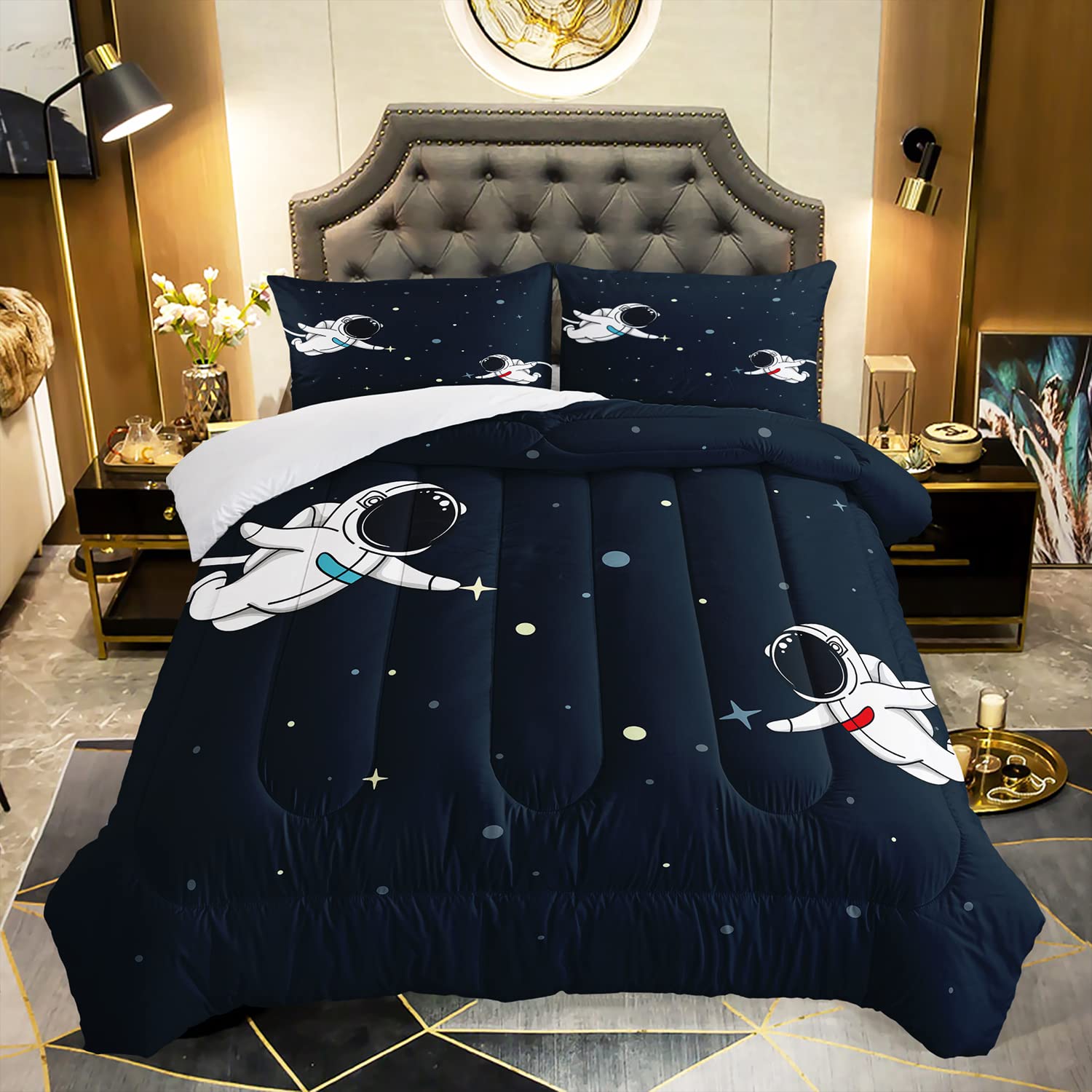 AILONEN Astronaut Comforter Set for Teens Boys Kids Girls, Space Astronaut Bedding Set Full Size,Outer Space Themed Quilted Duvet Bed Set,1 Comforter 2 Pillowcases 3 Piece