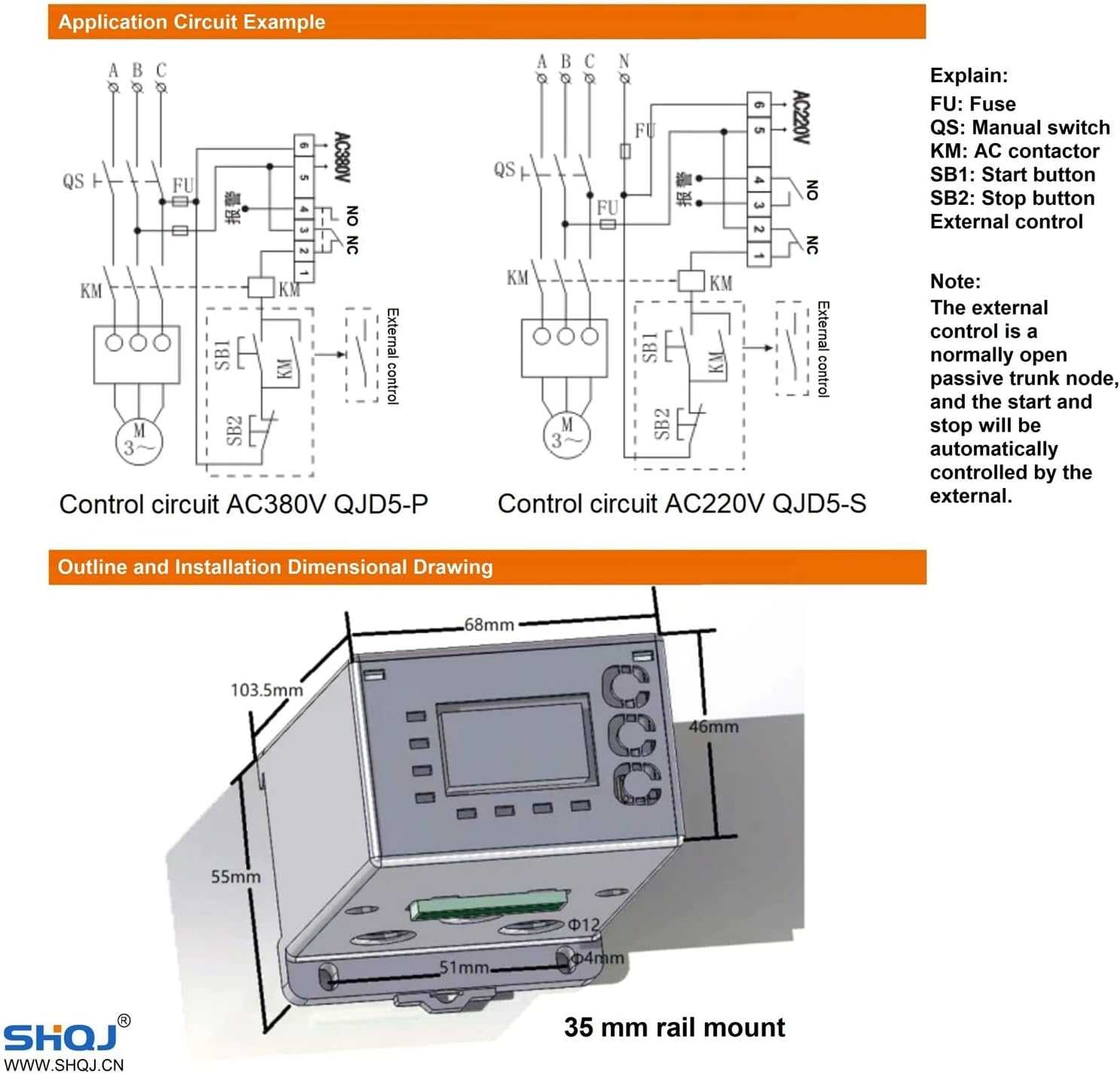 SHQJ QJD5 1-100A 220V 380VAC Digital For Intelligent motor protector Overload Underload Unbalance Phase loss monitoring protection - (Color: QJD5-S10 220VAC)
