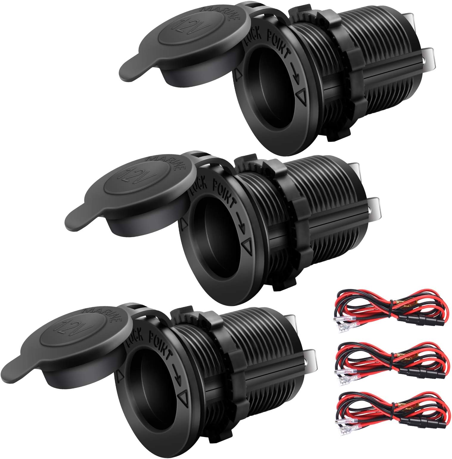 12V Cigarette Lighter Socket Car Marine Motorcycle ATV RV Lighter Socket Power Outlet Socket Receptacle Waterproof Plug(3 Pack)