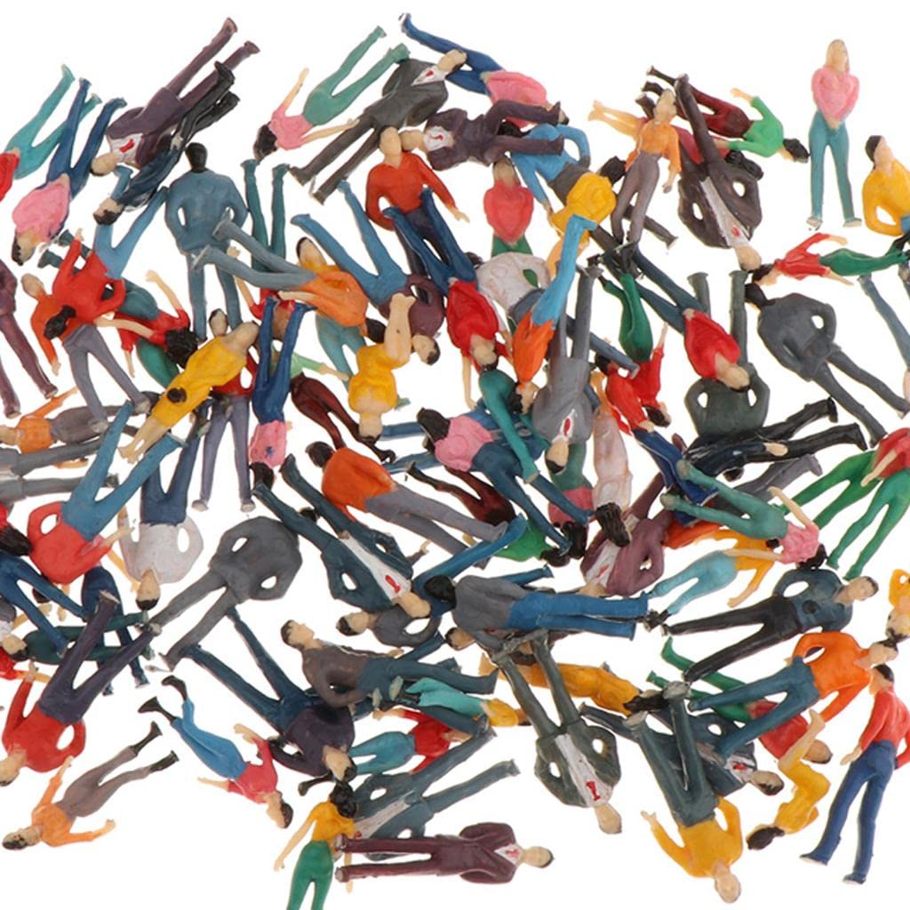 100 Pezzi Figure Persone Miniatura Personaggi Modellismo Ferrovia Plastica Pitturati Artigianalmente Adulti Bambini Seduti in Piedi Adatti a