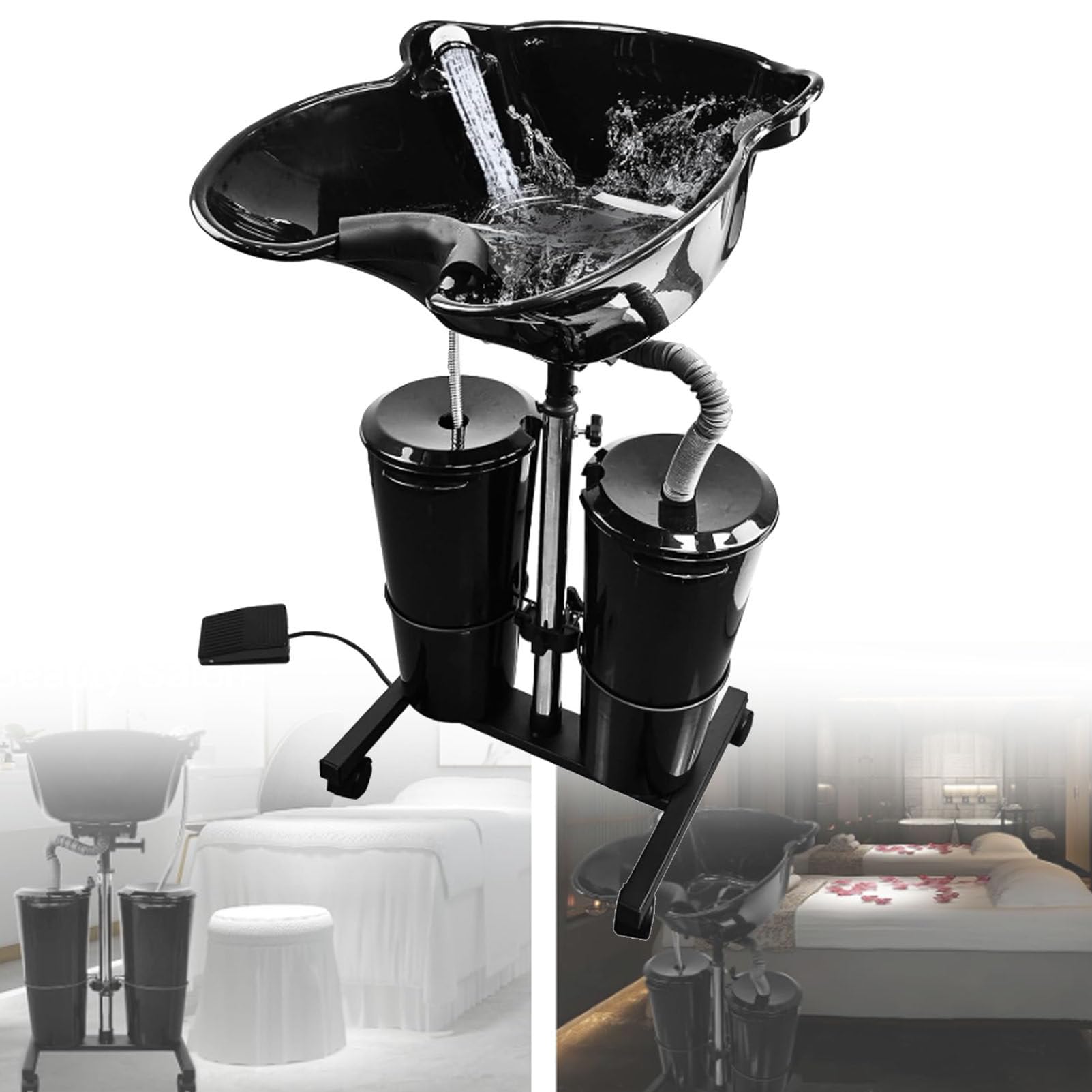 Lavabo de champú portátil con bomba eléctrica y ajuste de altura para lavado de cabello en casa y salón móvil