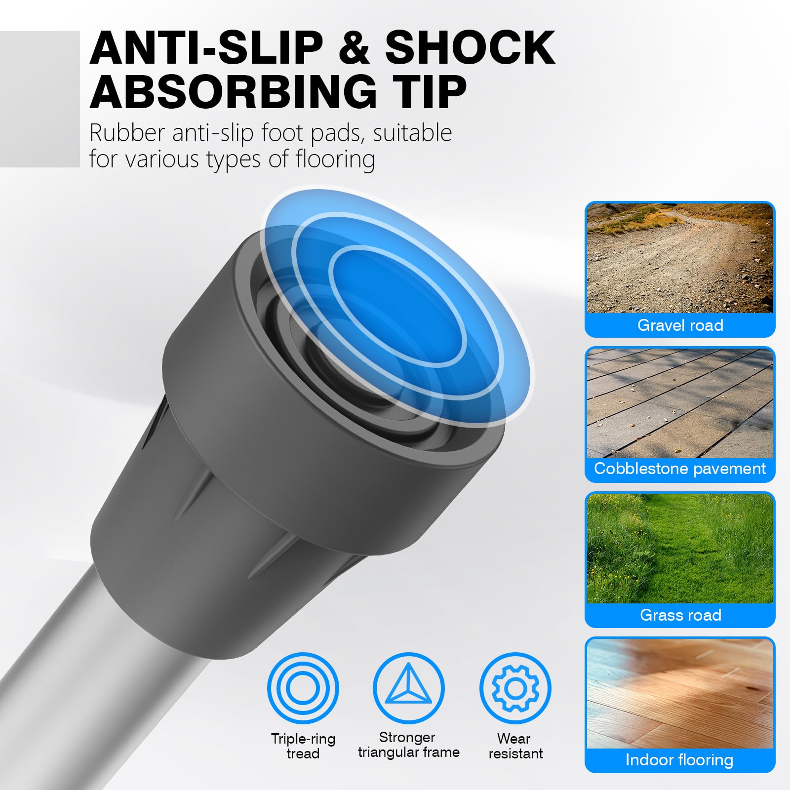 Adjustable Crutches with Padded Grips Height Adjustable Mobility Aid, Aluminum Underarm Support 330LB Adjustable Height 38.2-61.8 in Non-Slip Tips, Tool-Free Setup One Pair — Amazon image 7