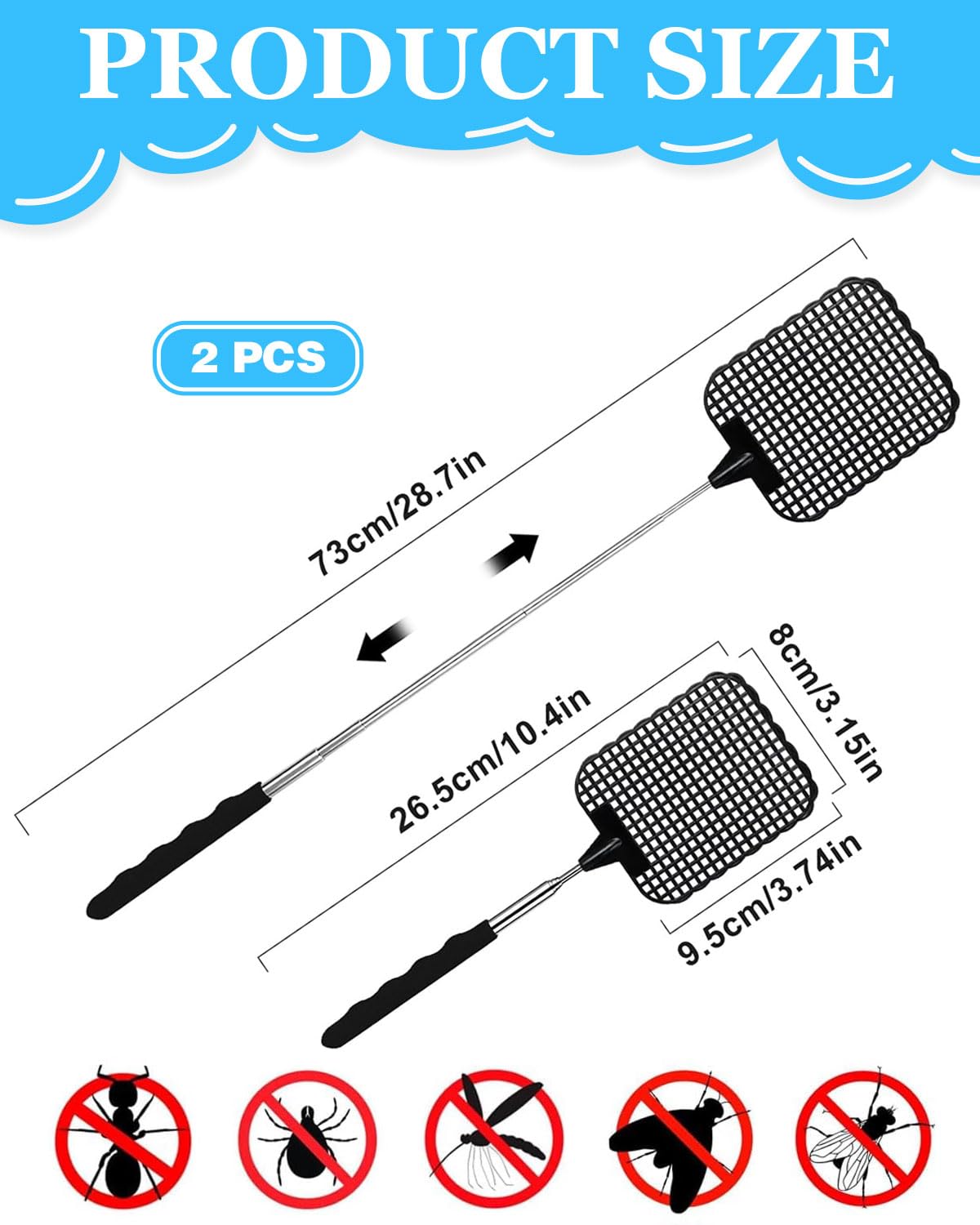 2 Pezzi Manuale Paletta Mosche, Scacciamosche Estensibile, Scacciamosche Plastica Forte Flessibile per Prevenire Mosche,Zanzare e Insetti
