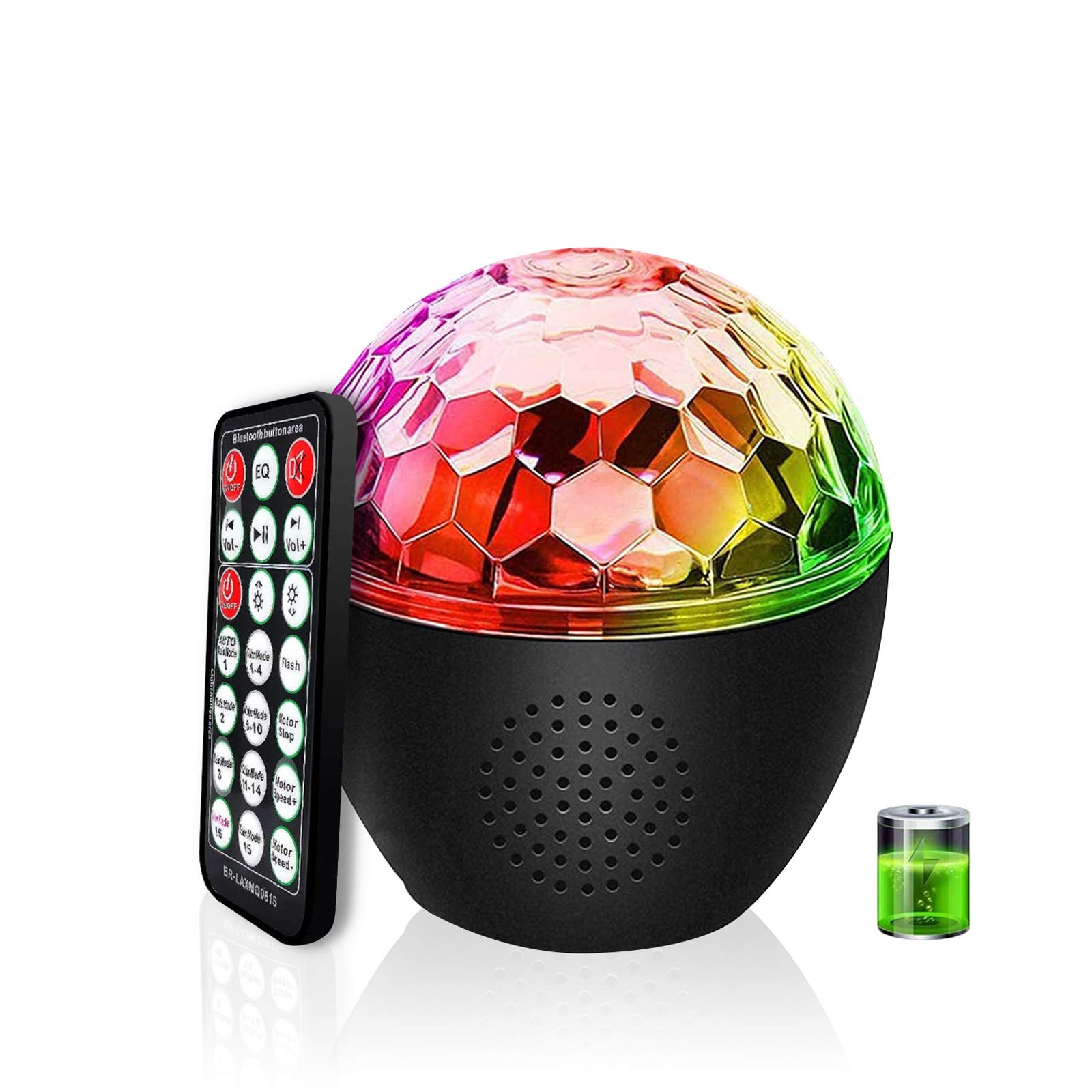 LED Party Light Bluetooth Audio Adjustable Light Brightness and Rotation Speed with 16 Lighting Shape for Halloween Children Birthday Bar Karaoke Built-in Battery