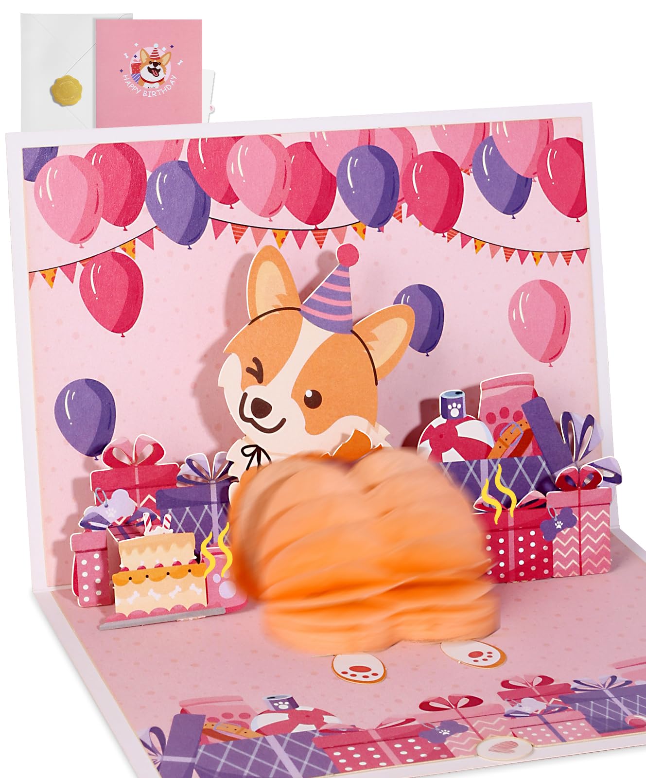 Funny Corgi Shaking Buttt Pop Up Birthday Card - 3D Welsh Corgi Themed Funny Birthday Card with Envelope, Surprise Gifts for Kids Girl Boy Daughter Son Grandson Dog Lover Women
