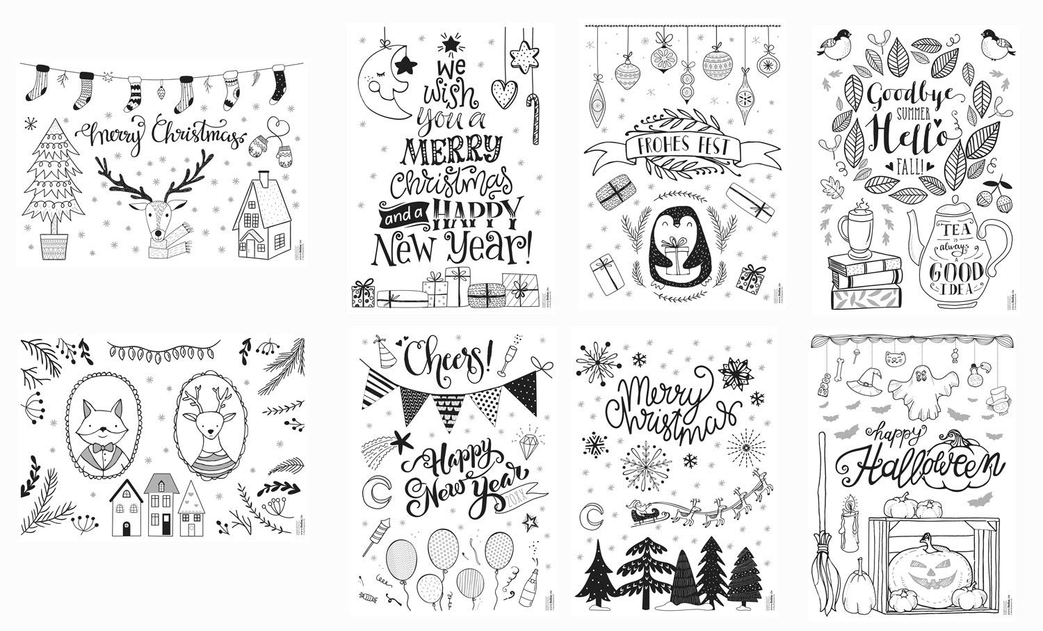 Folia 39129 Window Decoration Templates for The Cold Season Includes 8 Colouring Pages and 1 Chalk Marker Multi-Coloured