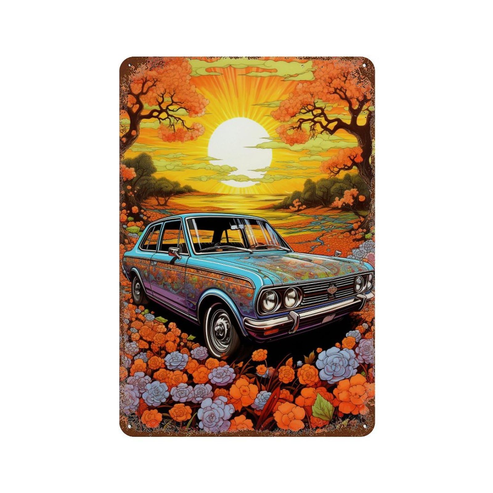 Autumn Car Journey Distressed Metal Wall Sign 11.8"x7.9", Shabby Chic Decor for Garage, Pub Or Kitchen