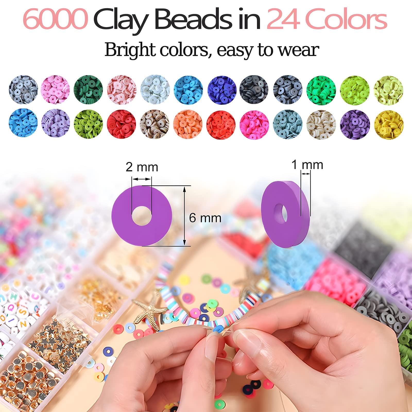 LIS HEGENSA 6600+PCS Clay Beads Bracelet Making Kit,24 Color DIY Flat Preppy Beads for Friendship Jewelry Making,Polymer Heishi Beads with Charms Gifts for Music Singer Limited Edition