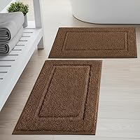 Vista 26 de SHACOS Juego de 2 alfombras de baño suaves y esponjosas de color blanco de 16 x 24 + 20 x 32 pulgadas, alfombras de baño antideslizantes y lavables