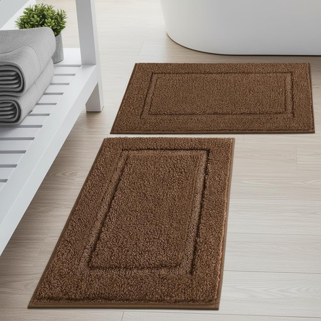 SHACOS Super Soft Bathroom Rugs Set of 2 Pieces 32x20 inch Microfiber Bath Rugs Non Slip Washable Bath Mats Absorbent Bathroom Mats for Shower Tub,