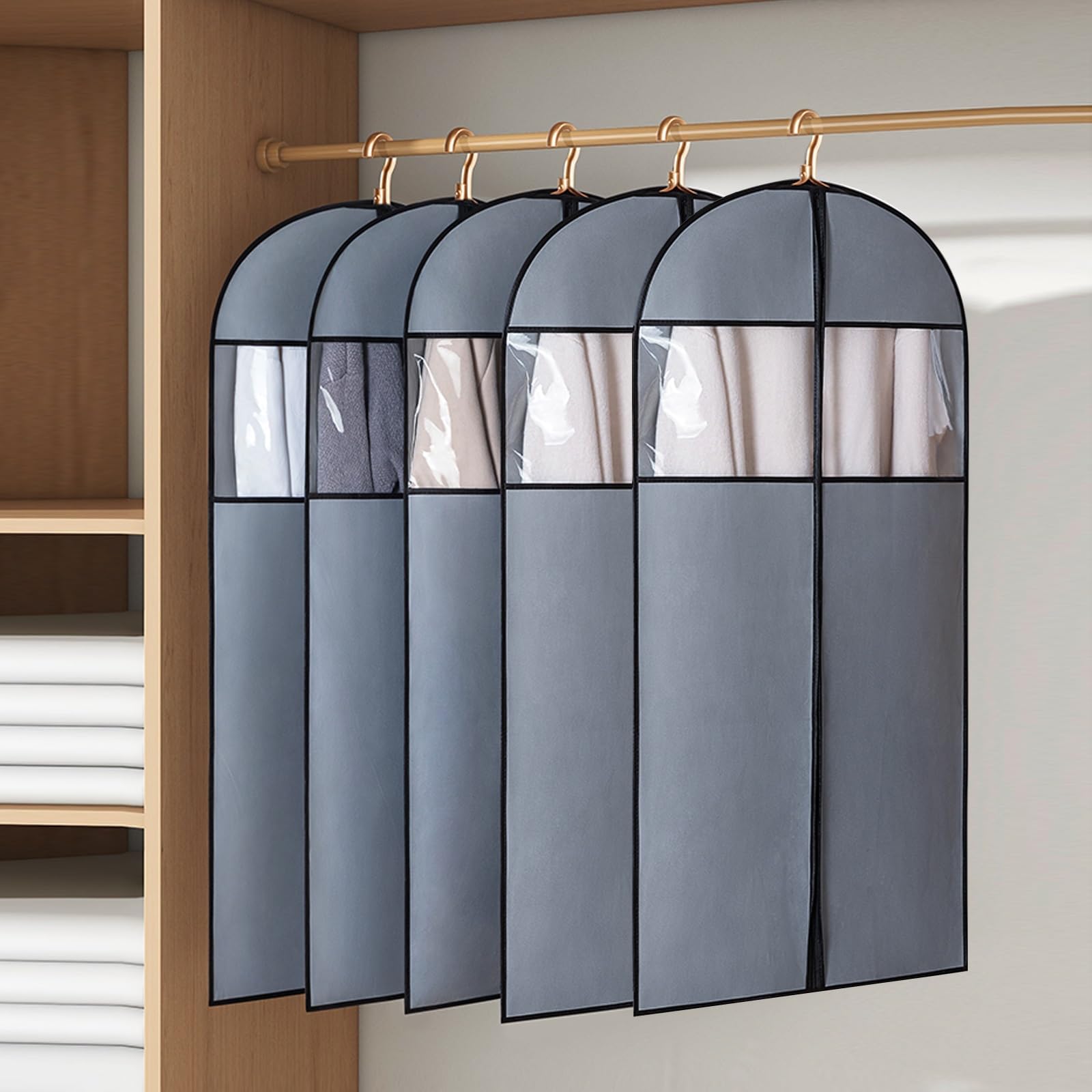 5 Pack Custodie per Abiti, Sacchetti per Vestiti for Riporre L'armadio e da Viaggio, Borse Porta Abiti for Appendere Gli Abiti, Borse Copri Abiti con Cerniera for Cappotti, Giacche, Camicie(60x90cm/24