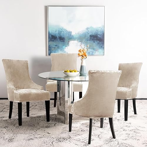 Vista 62 de Lellen Funda elástica para silla con respaldo de ala, funda reutilizable para silla lateral con respaldo de ala, fundas para sillas de comedor, 02