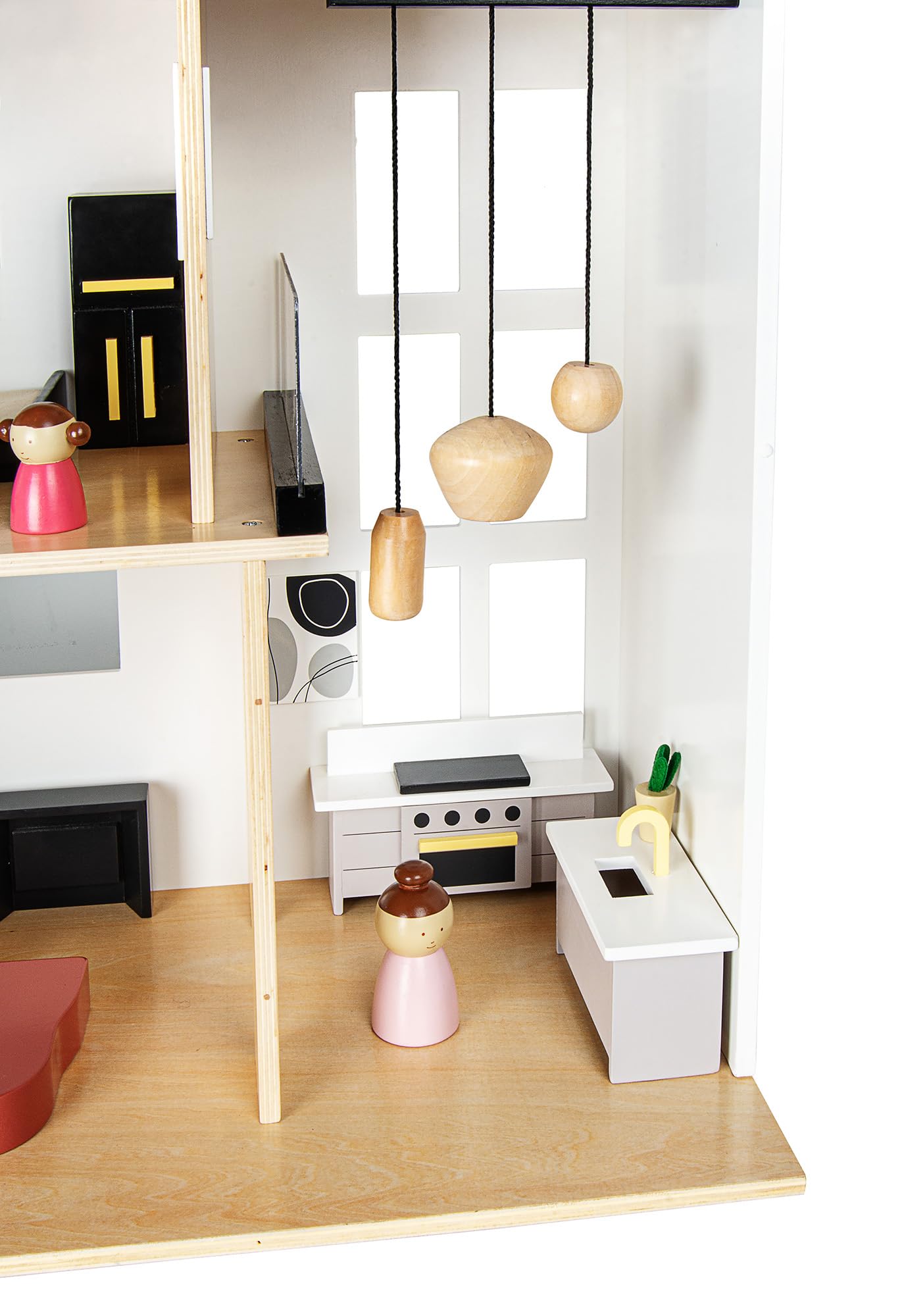 Leomark Appartamento, Moderna Casa delle bambole in legno, in stile LOFT con persiane e terrazza, Con arredamento e tanti accessori, Dimensioni: 80x30x63 cm.