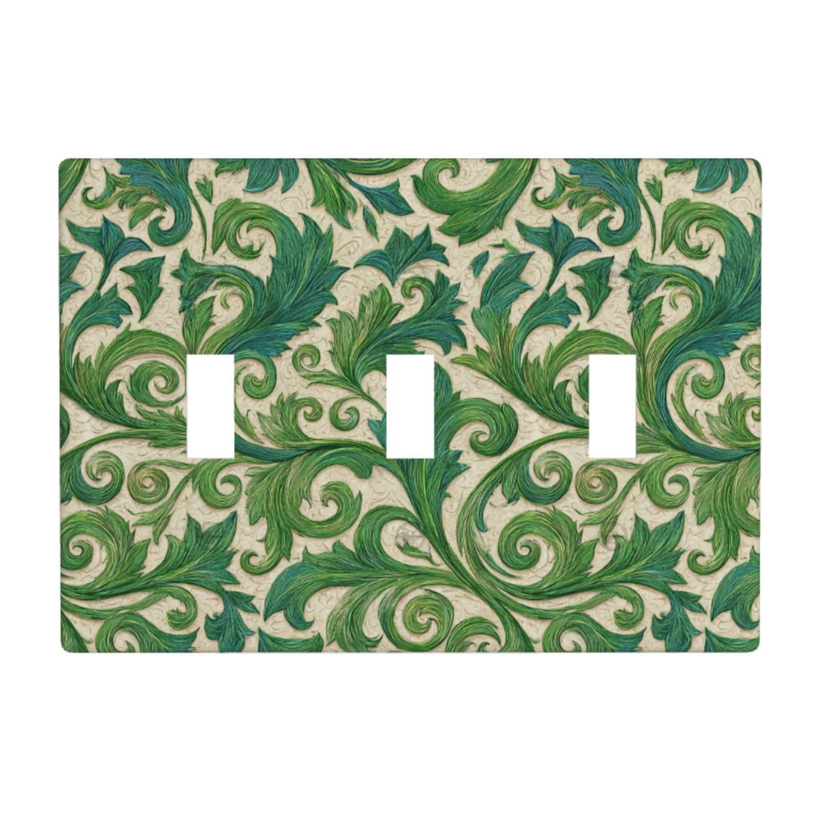 Woshuwo White Intricate Ivy Vine Mandala Curling Lines Light Switch Covers 3 Gang Triple Toggle Wall Plate Switchplate Electrical Faceplate For Bathroom Kitchen Bedroom Decor