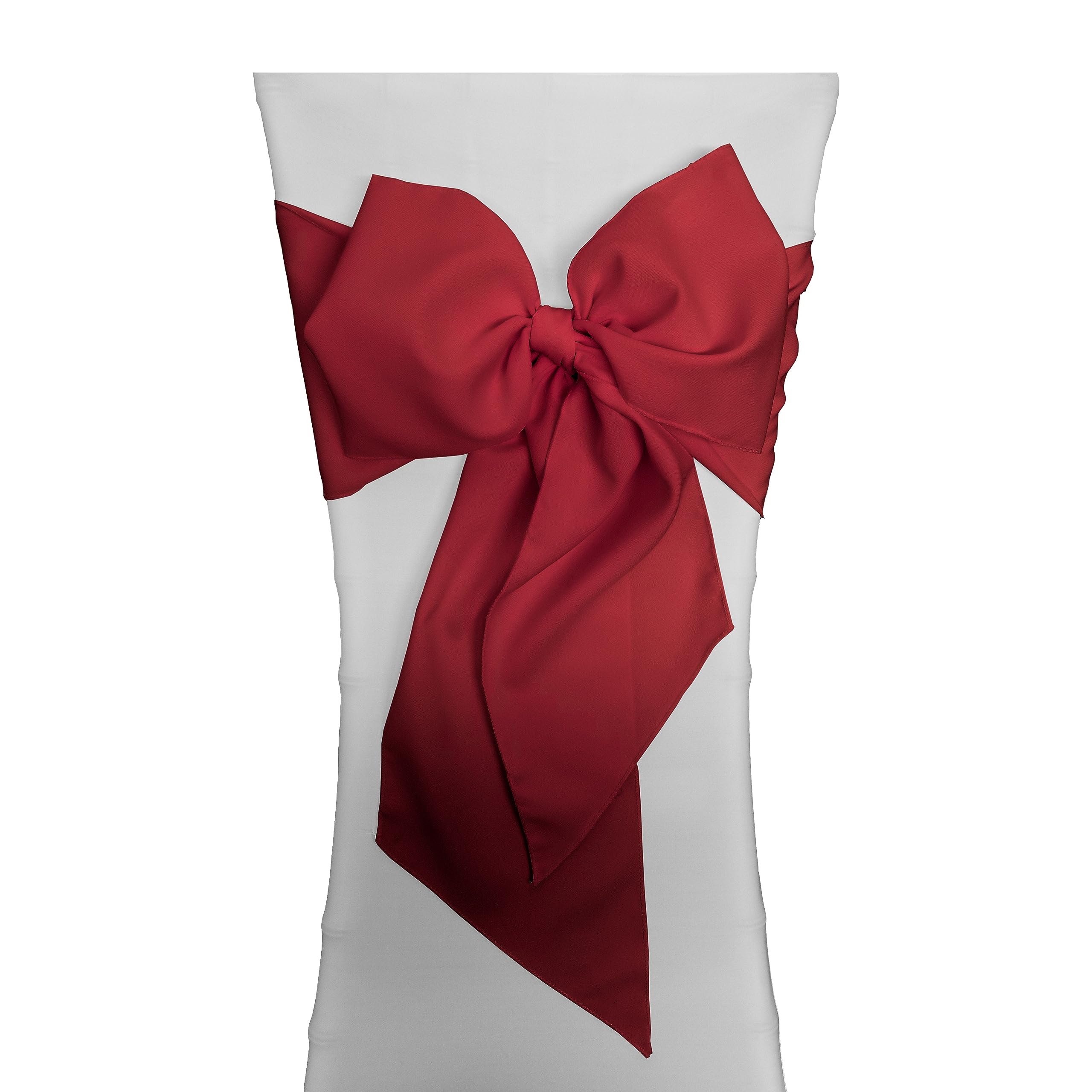 LA Linen Pack of 10 Polyester Poplin Chair Bows 8 by 108-Inch, Cranberry