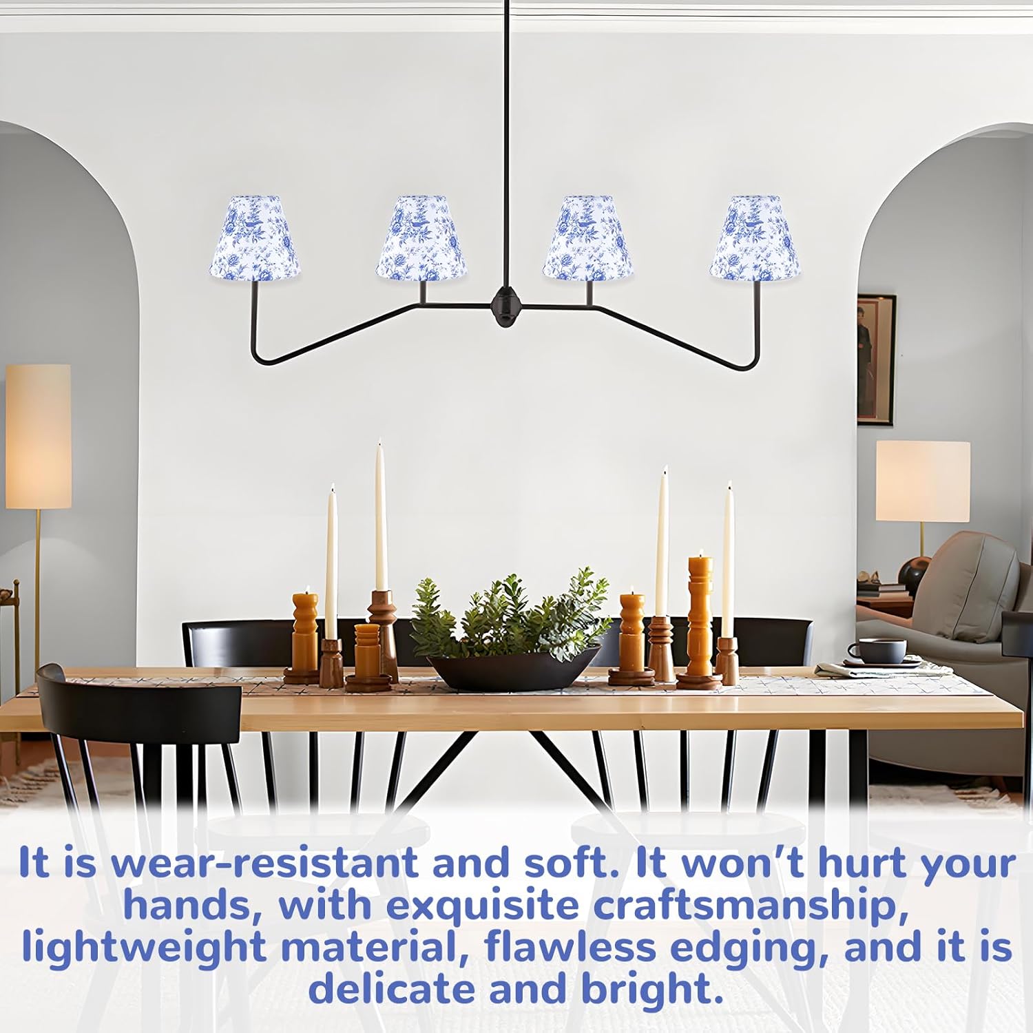 6 Pcs Chandelier Shades Small Chinoiserie Lamp Shade Toile Clip Bulbs Lampshade Blue Floral Lamp Chimney Cover Decorative Countryside Chandelier Lamp Shade (3 x 6 x 5 Inch)
