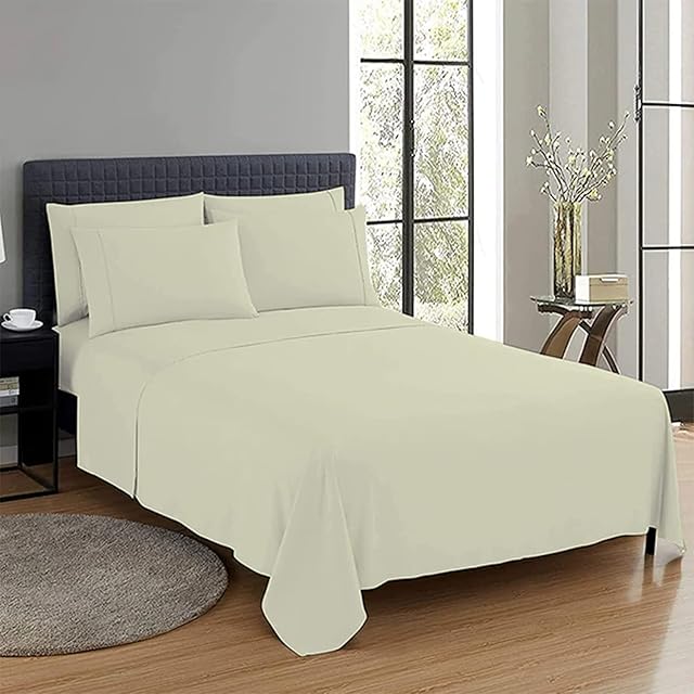 Non Iron Soft Poly-Cotton Plain Dyed Flat Bed Sheet Single, Double, King Available in 20 Modern Colors (Cream, King)