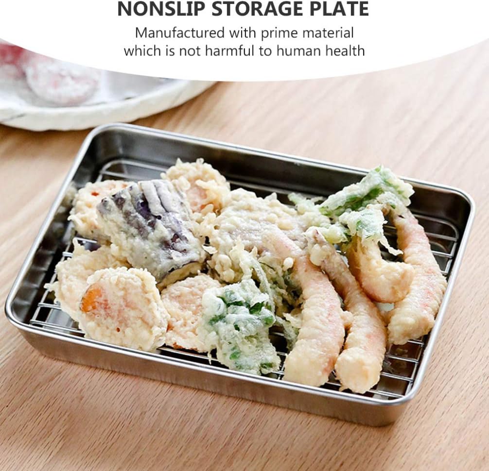 Cabilock 2sets Stainless Steel Baking and Rack for Frying Draining and Cooling Lightweight Sturdy Multi-functional Kitchen Storage Trays