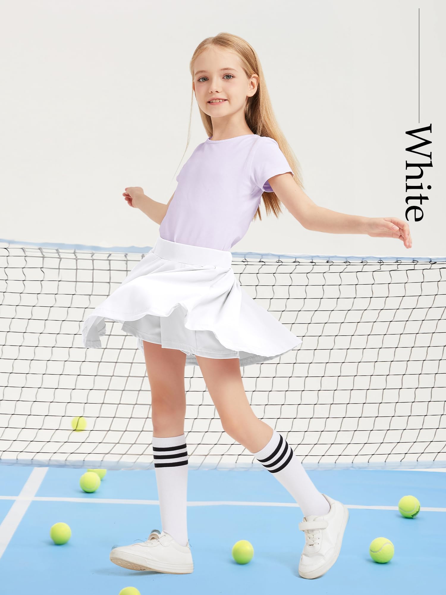 Falda para niñas Falda de Tenis para niños con Pantalones Cortos Cintura elástica Una línea Falda Escolar elástica