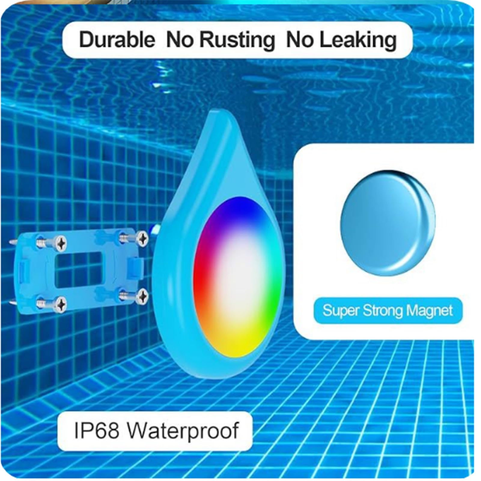 Luce Subacquea Magnetica RGB Intelligente, Luce Subacquea A LED for Piscina, con Controllo Tramite App, Dimmerabile da 400 Lm, Impermeabile IP68 Senza Nicchia
