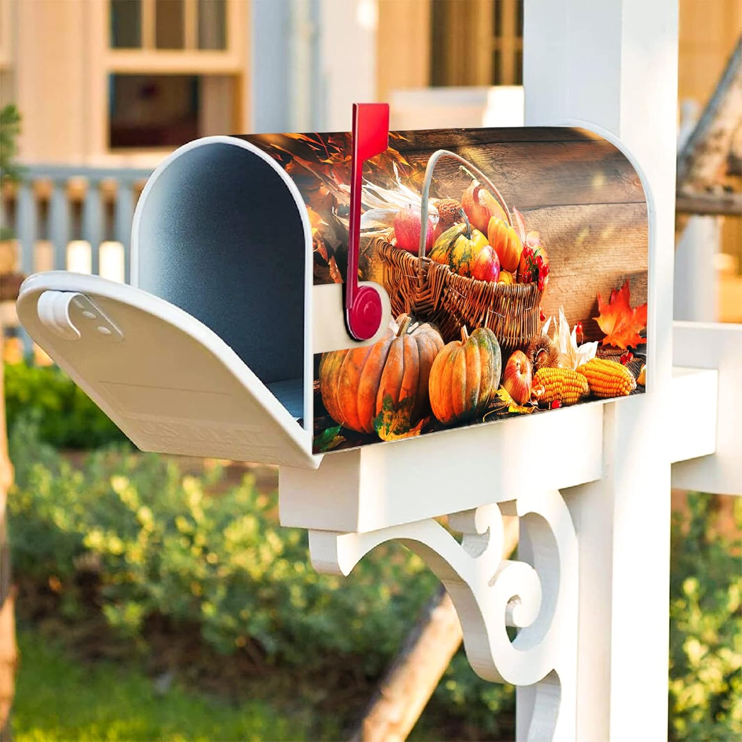 Texupday Fall Harvest Pumpkin Maple Leaves Decoration Mailbox Cover with Magnetic Strip Autumn Thanksgiving Mailbox Wraps Post Letter Box Cover Standard Size 21" X 18" Garden Outdoor Yard Decor
