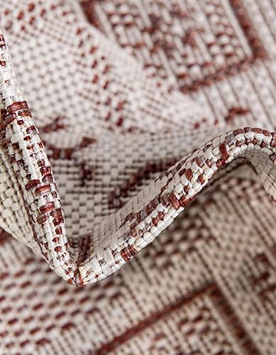 Miniatura 7 de Unique Loom Outdoor Aztec Collection Alfombra de área - Coba (7 pies 1 pulgada x 10 pies, rectangular, rojo óxidomarfil)