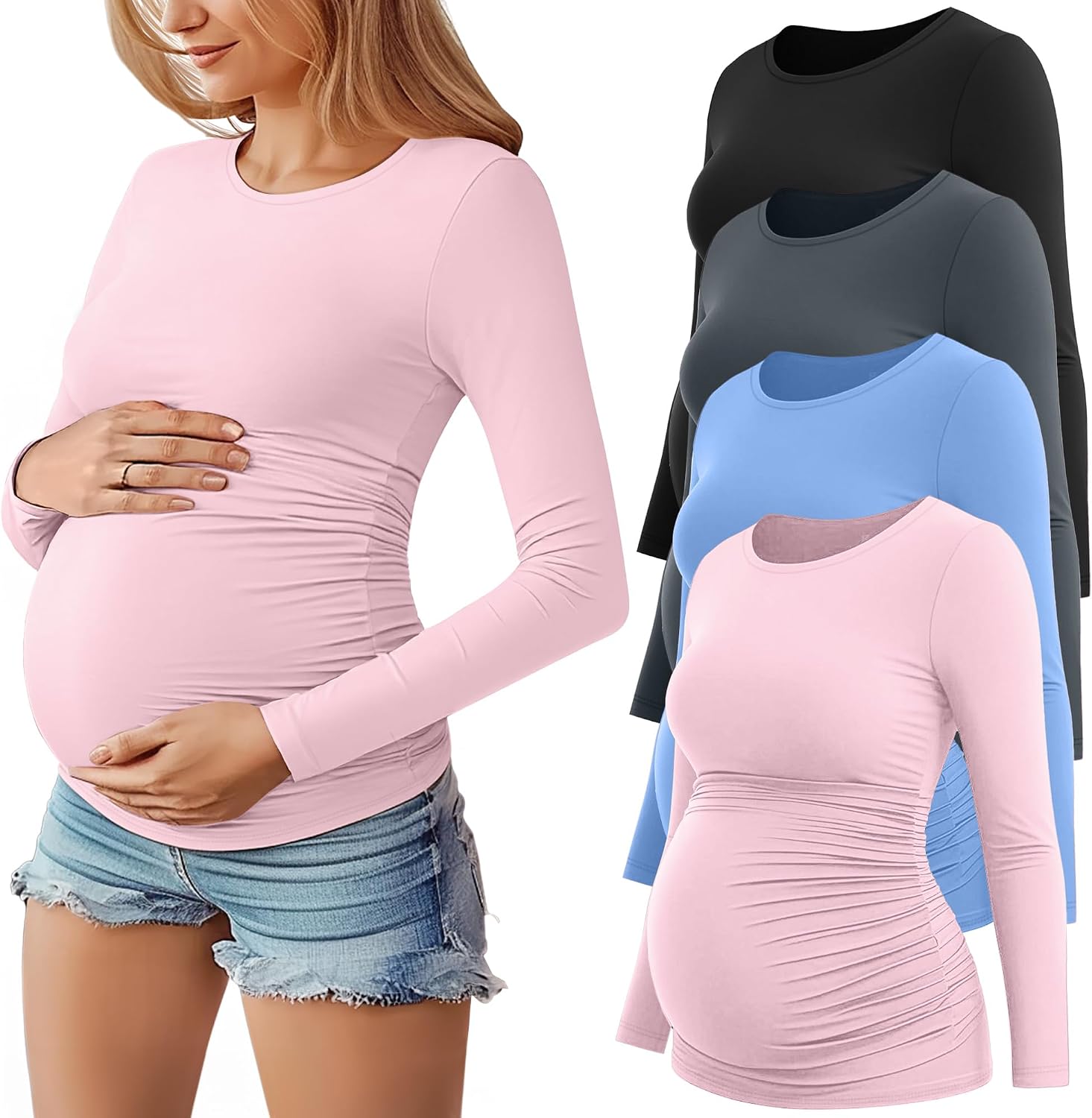 Huukeay 4 Pack Women's Maternity T-Shirts Long Sleeve Shirts