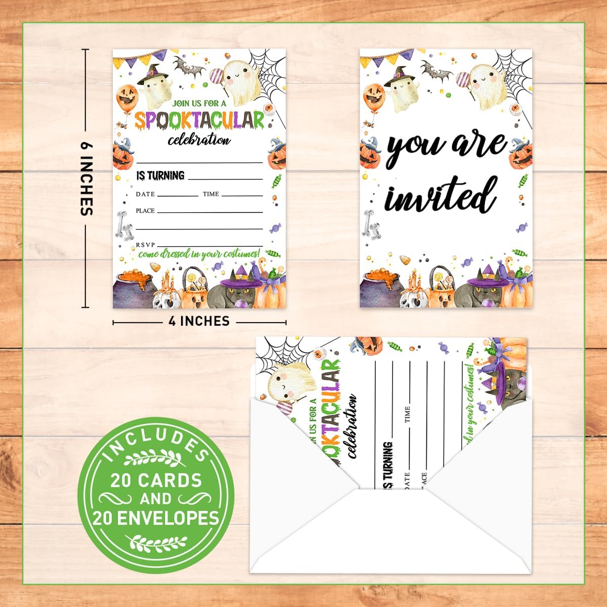 Halloween Birthday Party Invitations for Girl Boy, Gender Neutral Halloween Costume Birthday Invitations Kids Invite Cards, Come Dressed in Your Costumes, 20 Invites with Envelopes (4"x6")