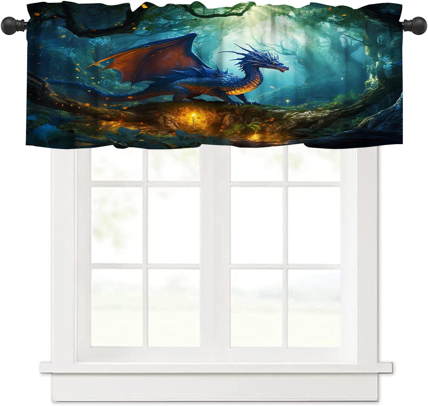 Fantasy Dragon Valance Curtain for Boys Mystic Magic Universe Starry Sky Yin Yang Black White Wings Flying Dragon Window Treatment Valances Curtains for Kids Living Room Bedroom 54x18In 1P/27x24In 2P