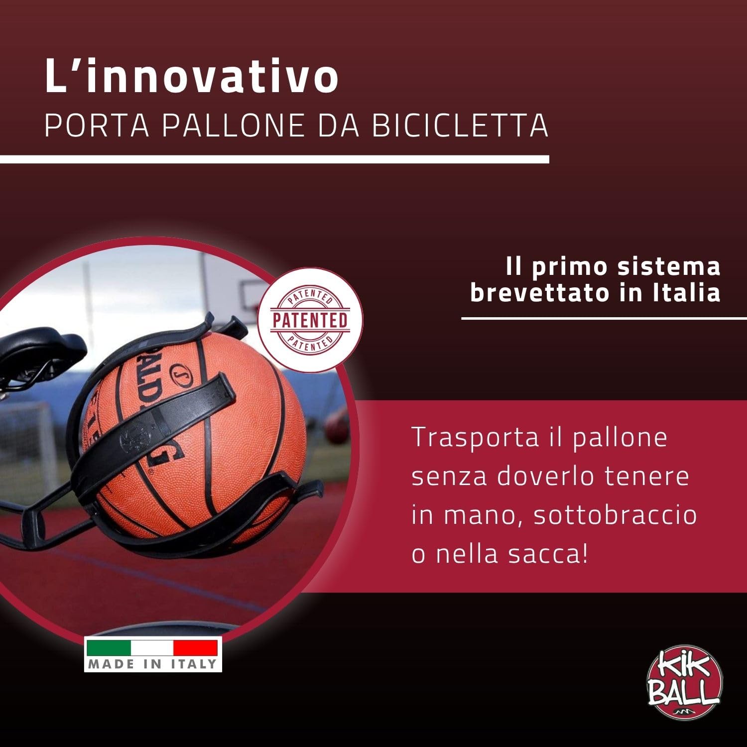 Porta Pallone da Bicicletta, Dispositivo per la Sicurezza di Bambini e Ragazzi, Supporto di Facile Applicazione, Adatto a Palloni da Calcio, Pallvolo, Basket e Rugby