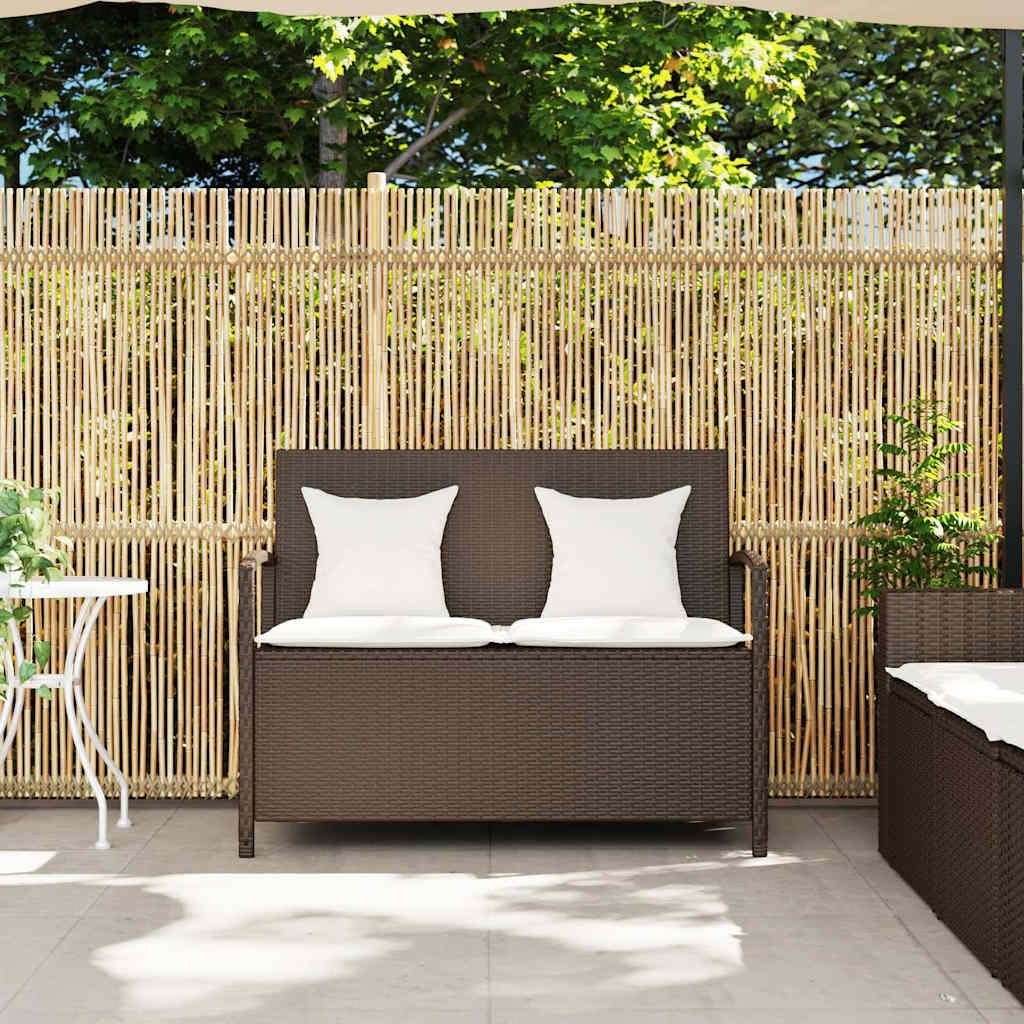 Generico Panca Portaoggetti da Giardino con Cuscino Marrone Polyrattan,Panchine da Giardino