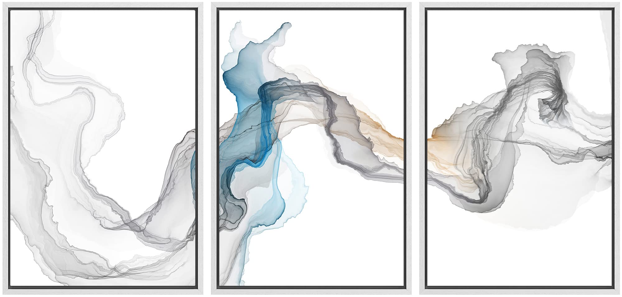 SIGNWIN Framed Canvas Print Wall Art Set Blue Gray Smoke Wave Landscape Abstract Shapes Illustrations Modern Art Decorative Contemporary Colorful for